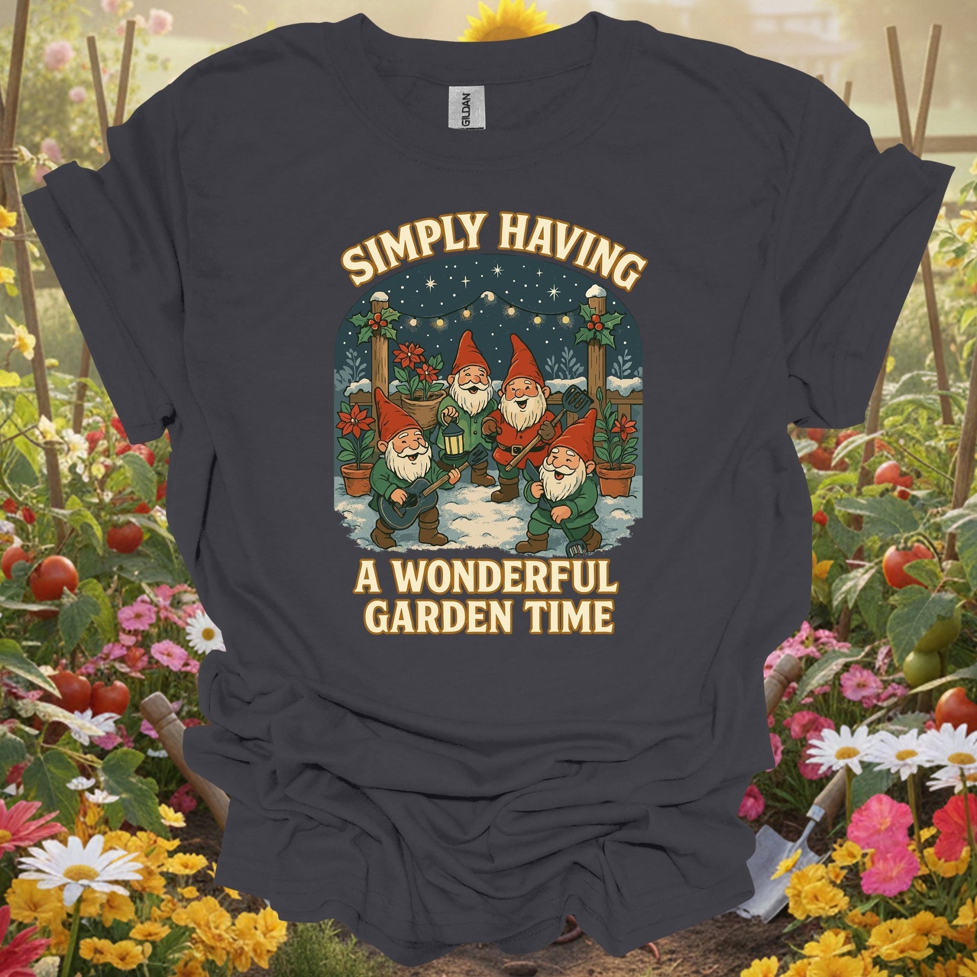 "Simply Having A Wonderful Garden Time" Christmas Garden Gnome T-Shirt - GardeningTshirts