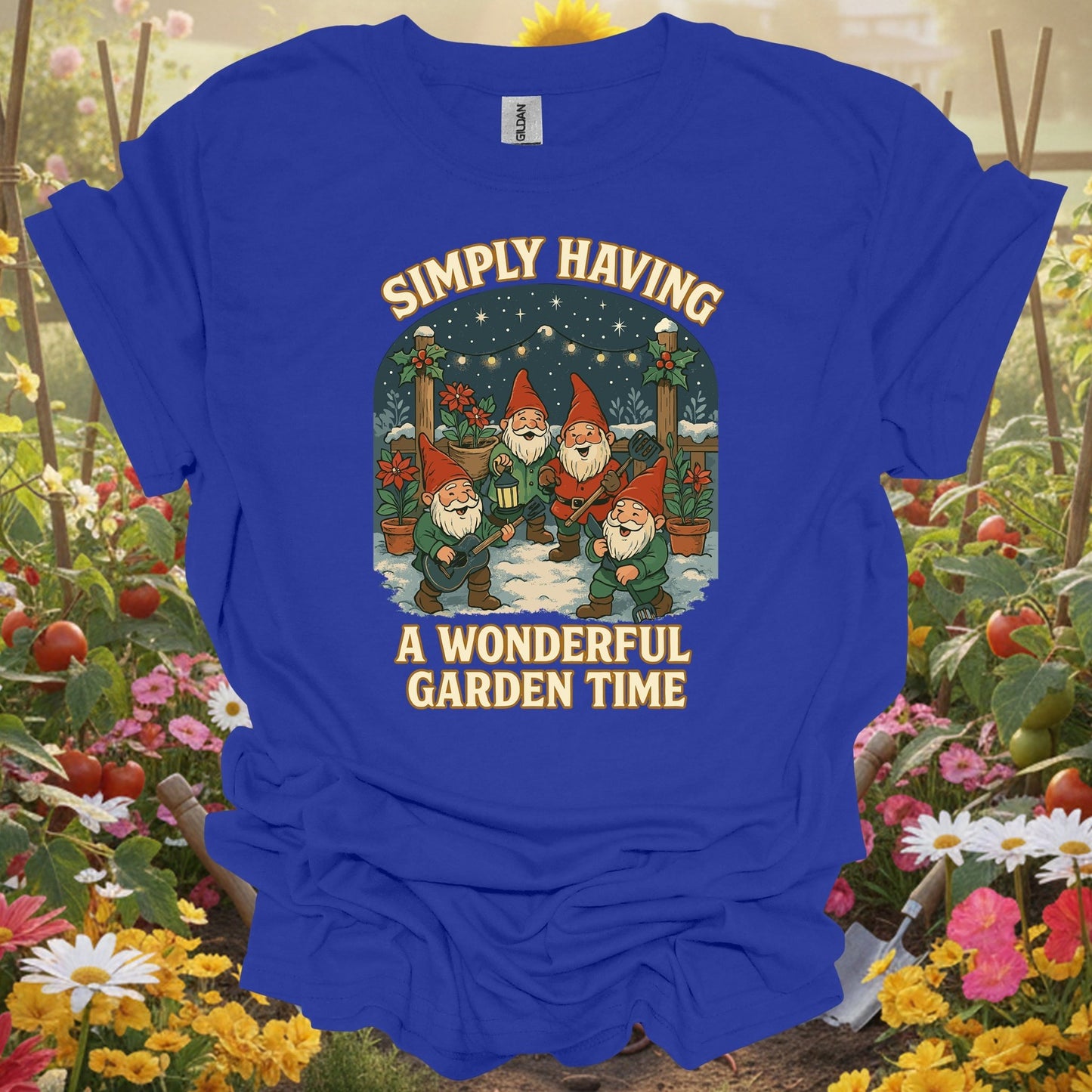 "Simply Having A Wonderful Garden Time" Christmas Garden Gnome T-Shirt - GardeningTshirts