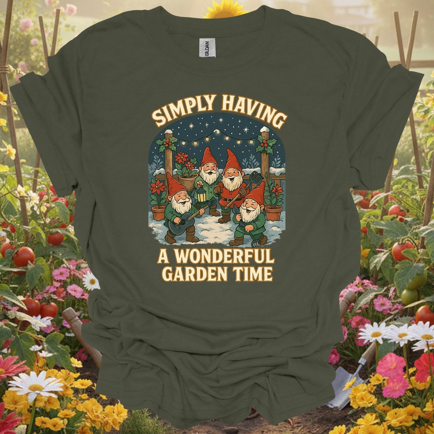 "Simply Having A Wonderful Garden Time" Christmas Garden Gnome T-Shirt - GardeningTshirts