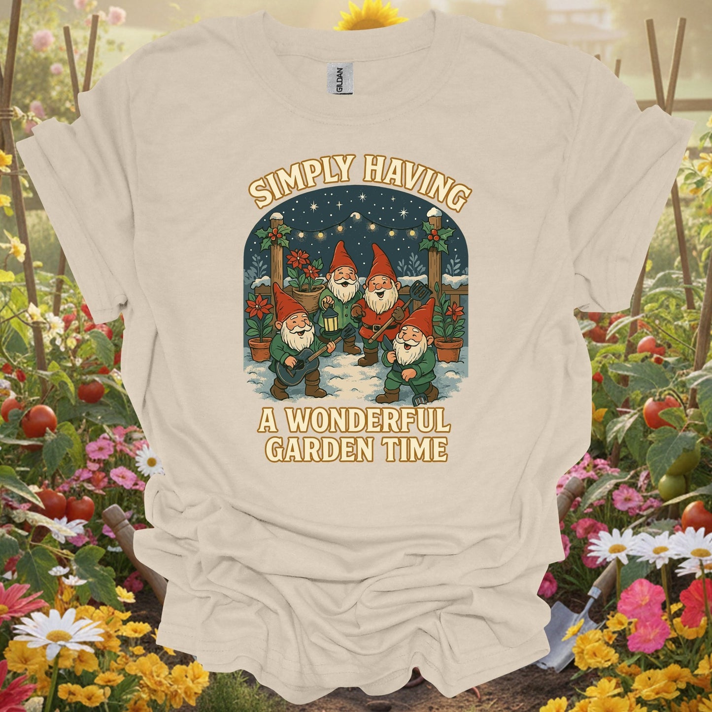 "Simply Having A Wonderful Garden Time" Christmas Garden Gnome T-Shirt - GardeningTshirts