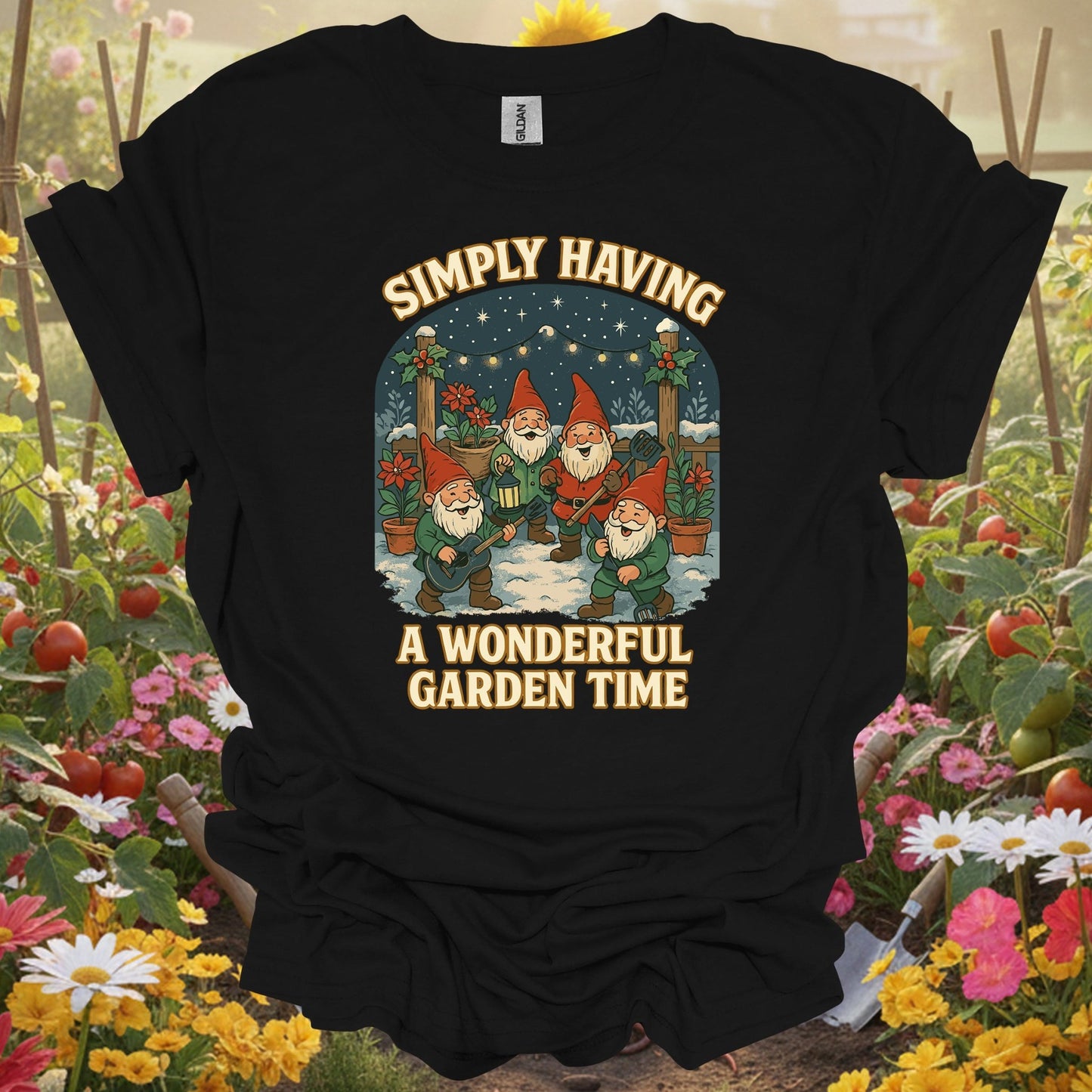 "Simply Having A Wonderful Garden Time" Christmas Garden Gnome T-Shirt - GardeningTshirts