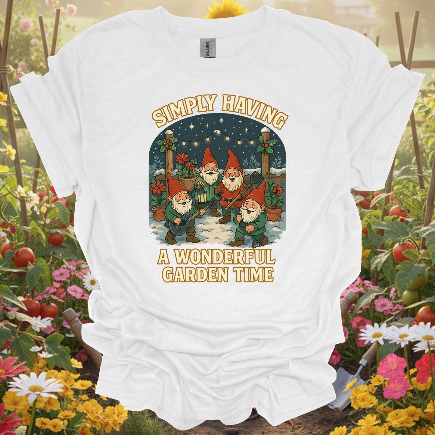 "Simply Having A Wonderful Garden Time" Christmas Garden Gnome T-Shirt - GardeningTshirts