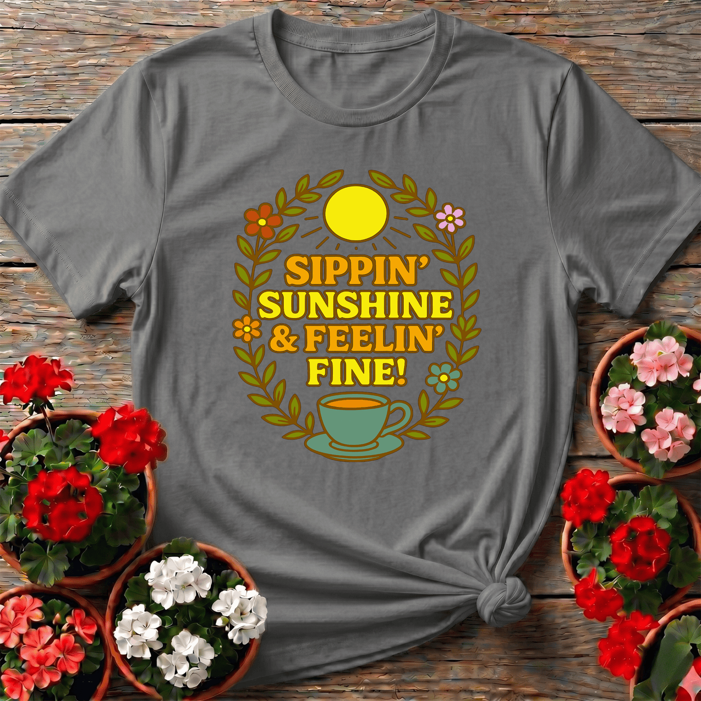 Sippin Sunshine and Feelin Fine Gardening Tee - GardeningTshirts