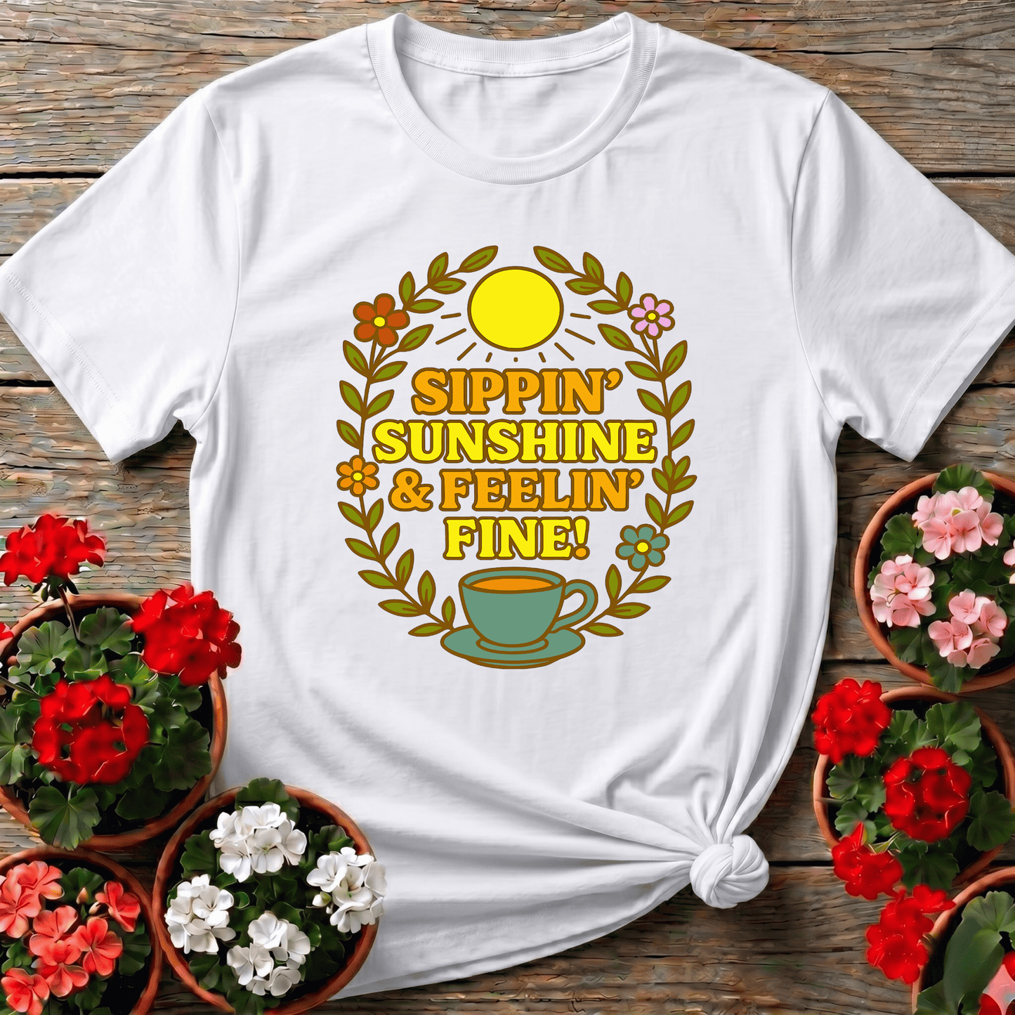 Sippin Sunshine and Feelin Fine Gardening Tee - GardeningTshirts