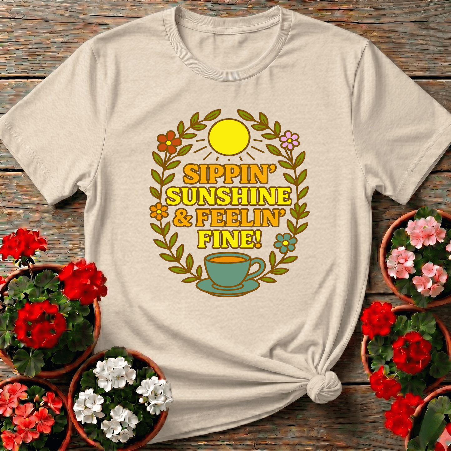 Sippin Sunshine and Feelin Fine Gardening Tee - GardeningTshirts