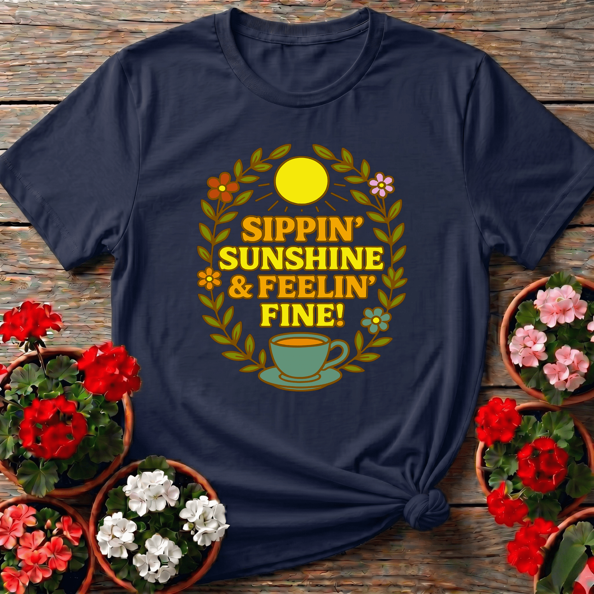 Sippin Sunshine and Feelin Fine Gardening Tee - GardeningTshirts