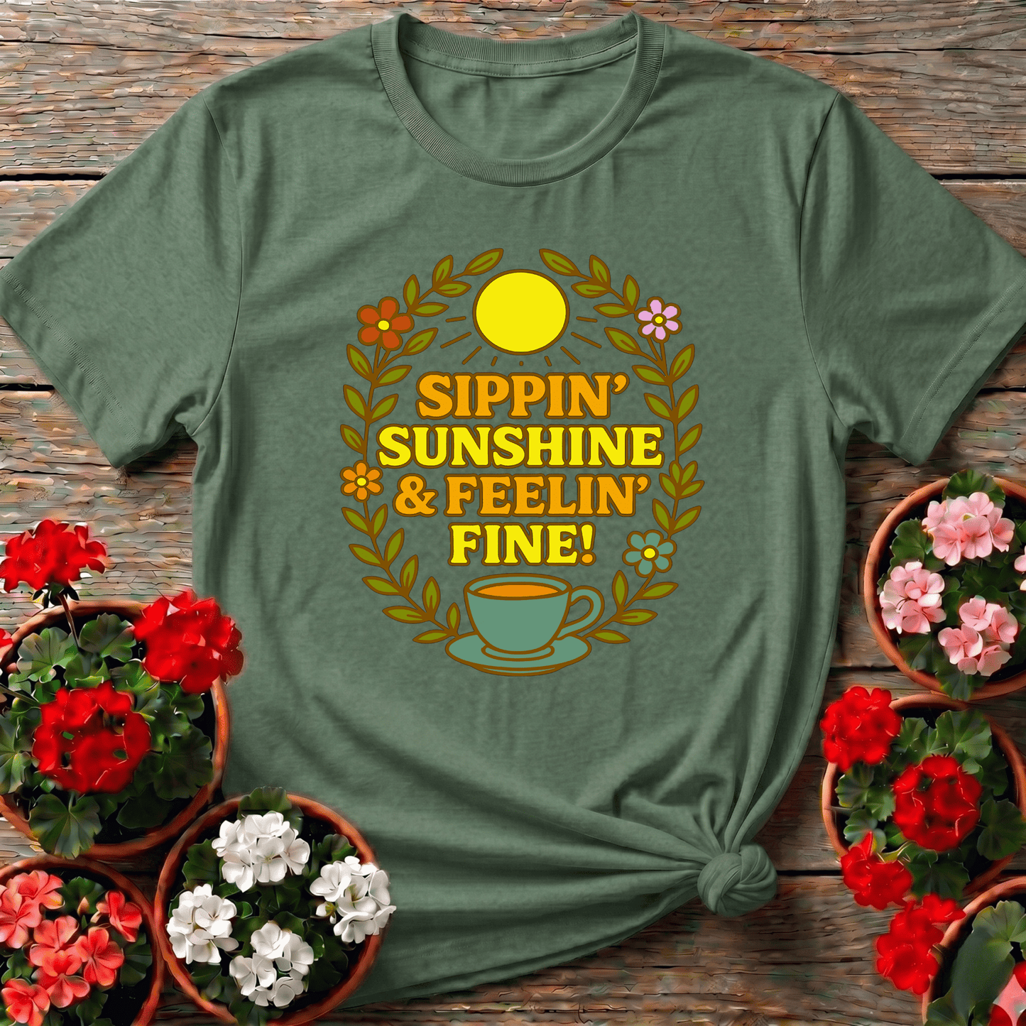 Sippin Sunshine and Feelin Fine Gardening Tee - GardeningTshirts