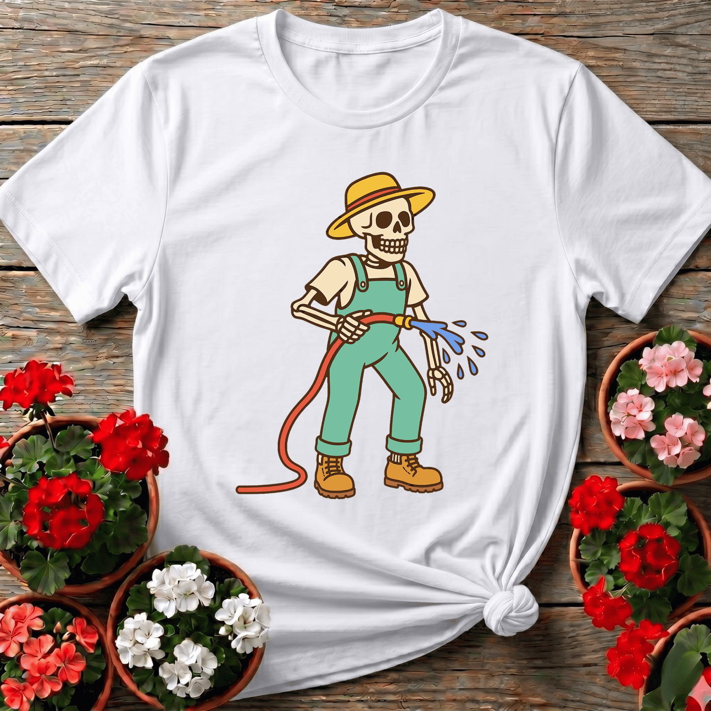 Skeleton Gardener Watering Hose Funny Gardening T-Shirt - GardeningTshirts