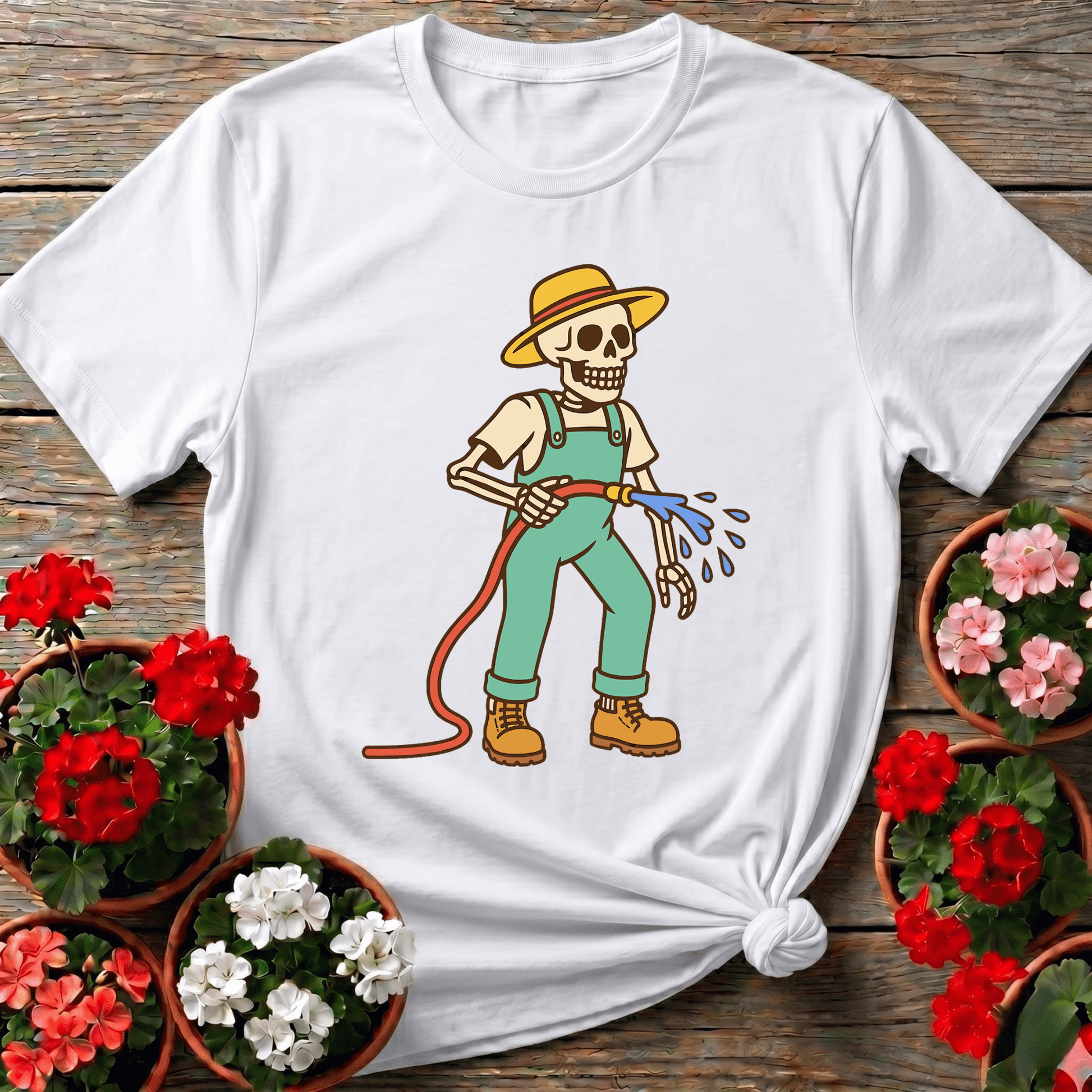 Skeleton Gardener Watering Hose Funny Gardening T-Shirt - GardeningTshirts