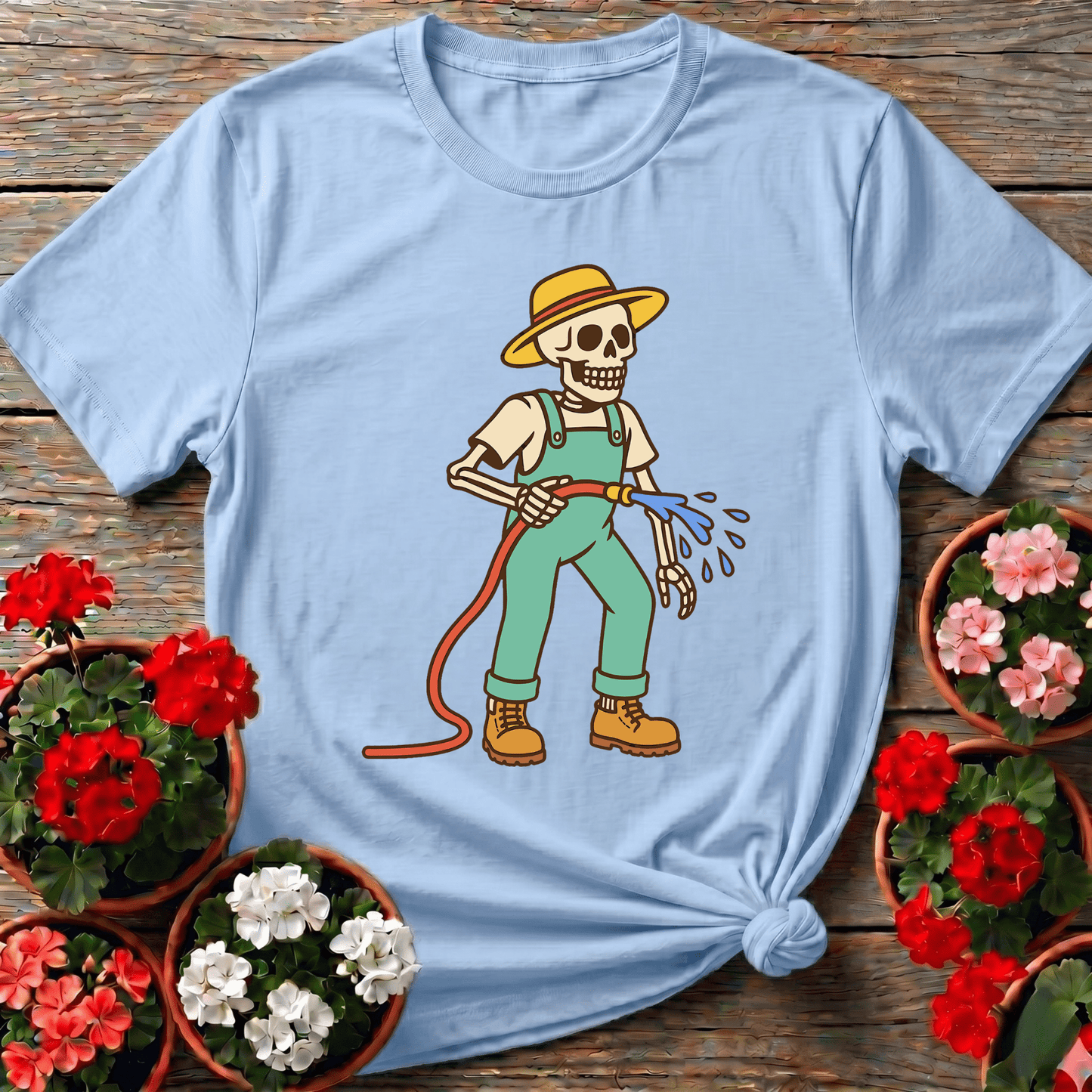 Skeleton Gardener Watering Hose Funny Gardening T-Shirt - GardeningTshirts
