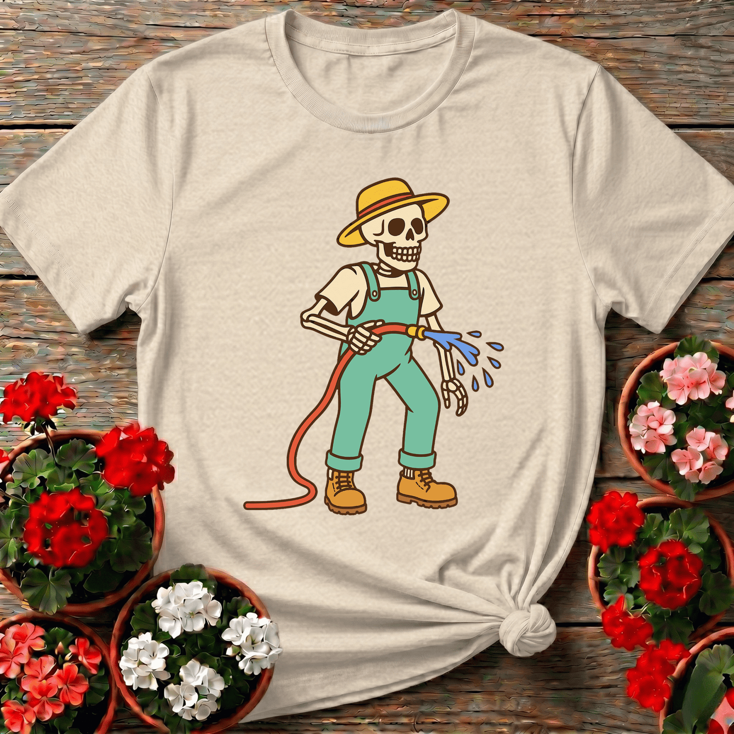 Skeleton Gardener Watering Hose Funny Gardening T-Shirt - GardeningTshirts