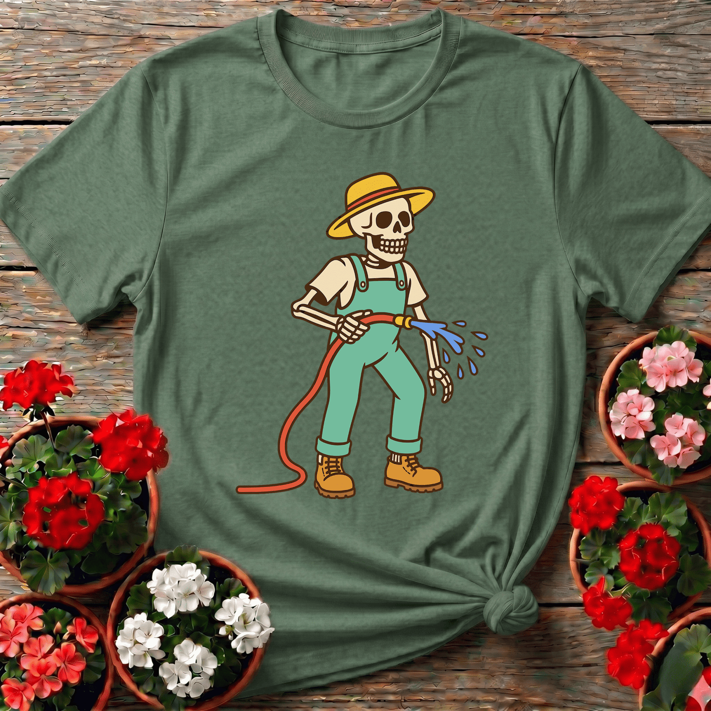 Skeleton Gardener Watering Hose Funny Gardening T-Shirt - GardeningTshirts