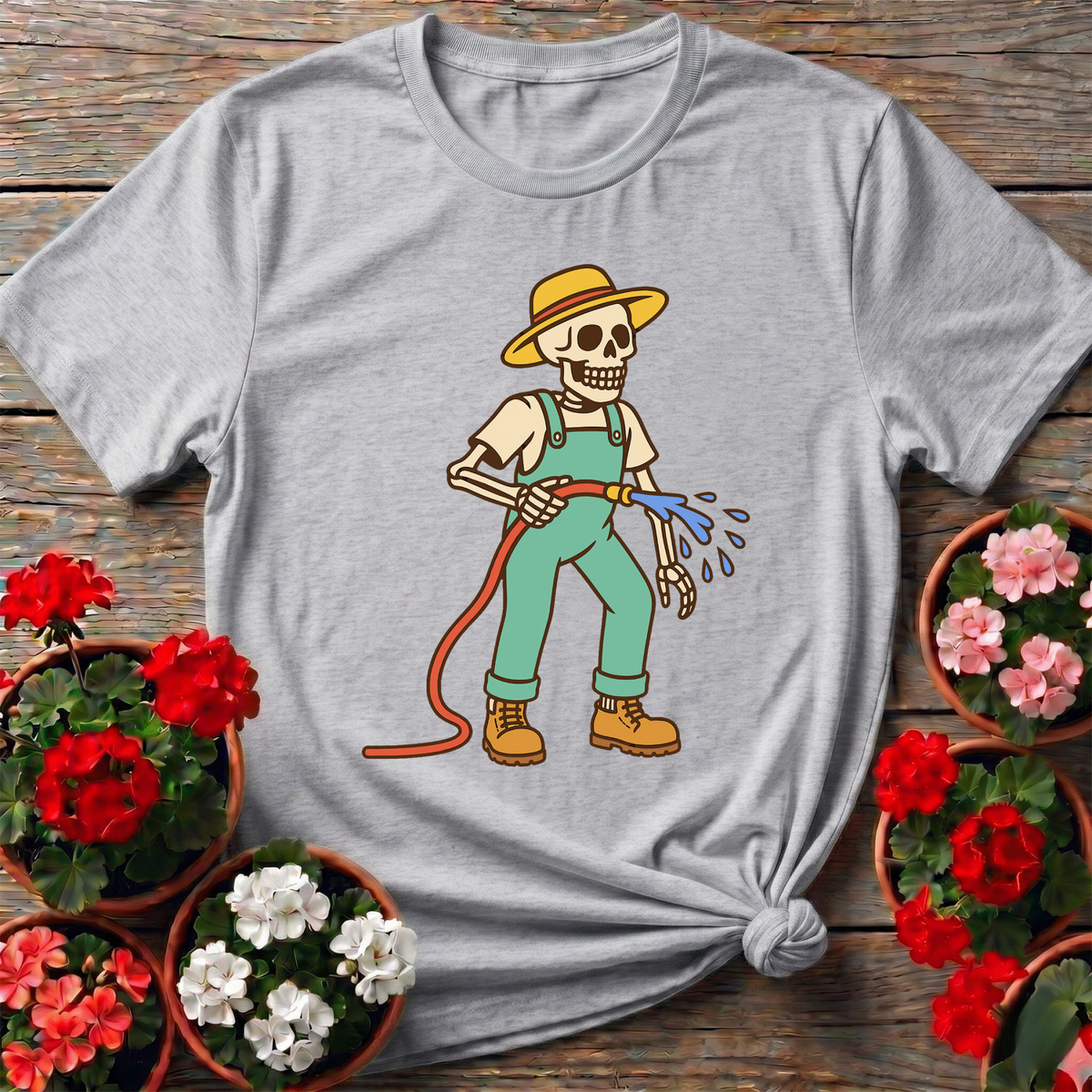 Skeleton Gardener Watering Hose Funny Gardening T-Shirt - GardeningTshirts