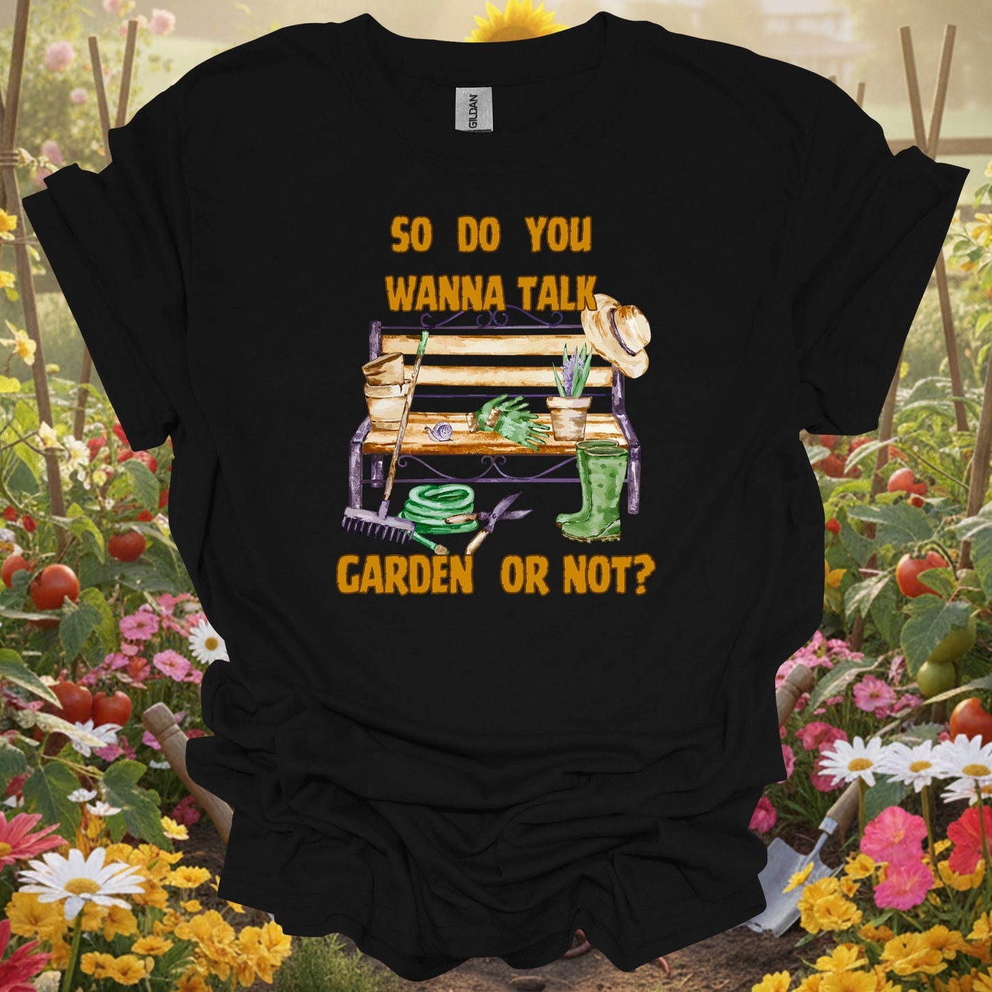 Black tshirt showing get straight to the point with this bold and sassy gardening statement for biodiversity champions supporting pollinators