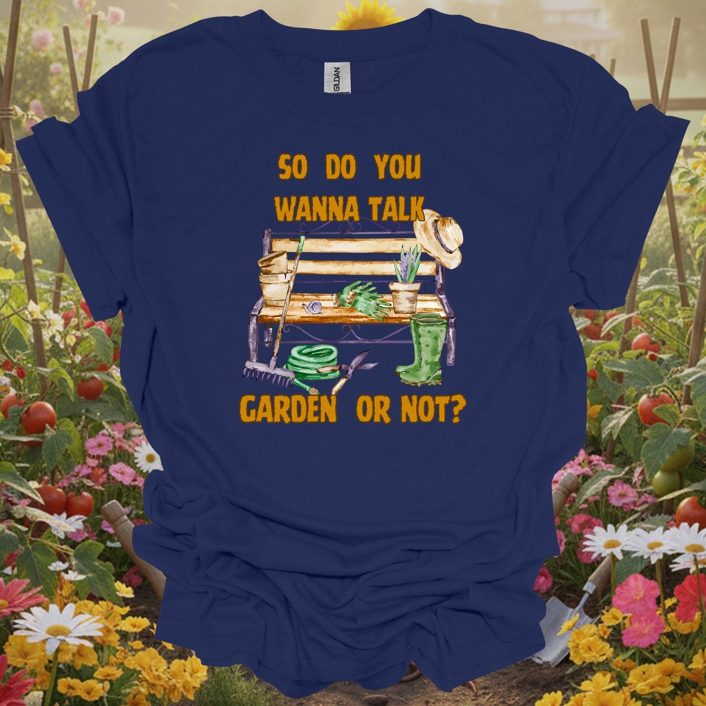 Navy shirt showing get straight to the point with this bold and sassy gardening statement for biodiversity champions supporting pollinators