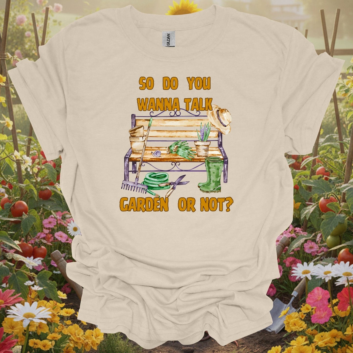 Natural tshirt showing get straight to the point with this bold and sassy gardening statement for biodiversity champions supporting pollinators