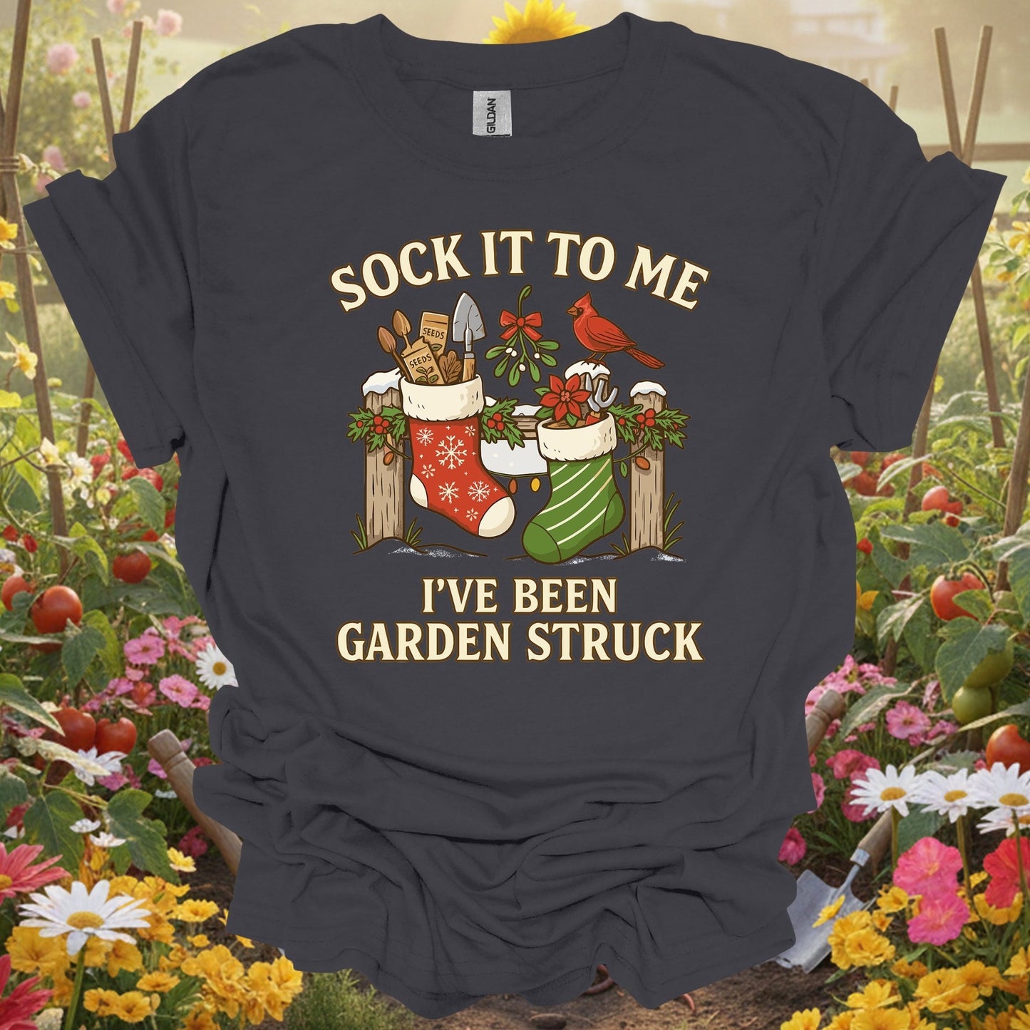 "Sock It To Me I've Been Garden Struck" Vintage Style Gardener Merry Christmas Shirt - GardeningTshirts