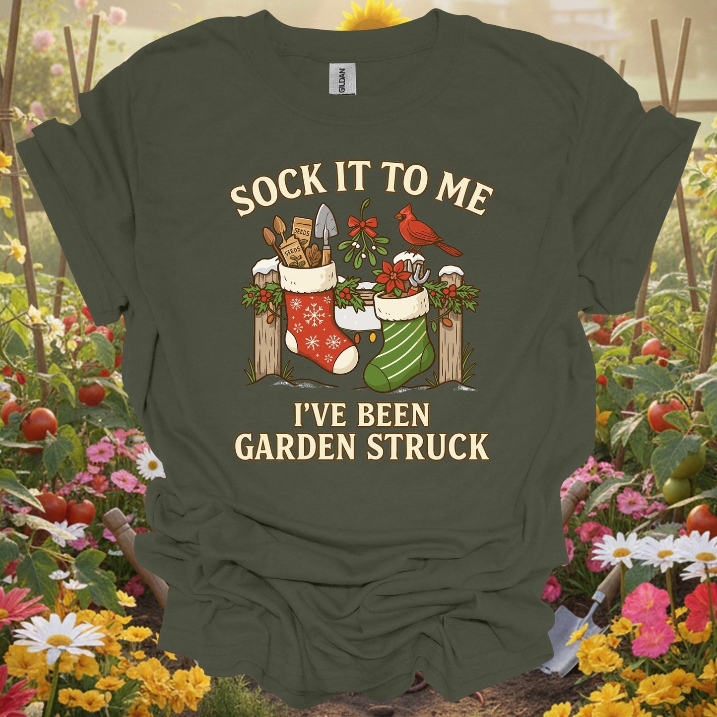 "Sock It To Me I've Been Garden Struck" Vintage Style Gardener Merry Christmas Shirt - GardeningTshirts