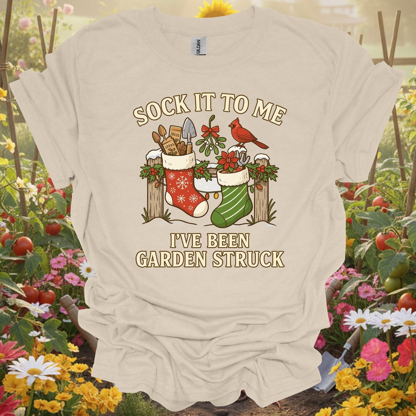 "Sock It To Me I've Been Garden Struck" Vintage Style Gardener Merry Christmas Shirt - GardeningTshirts