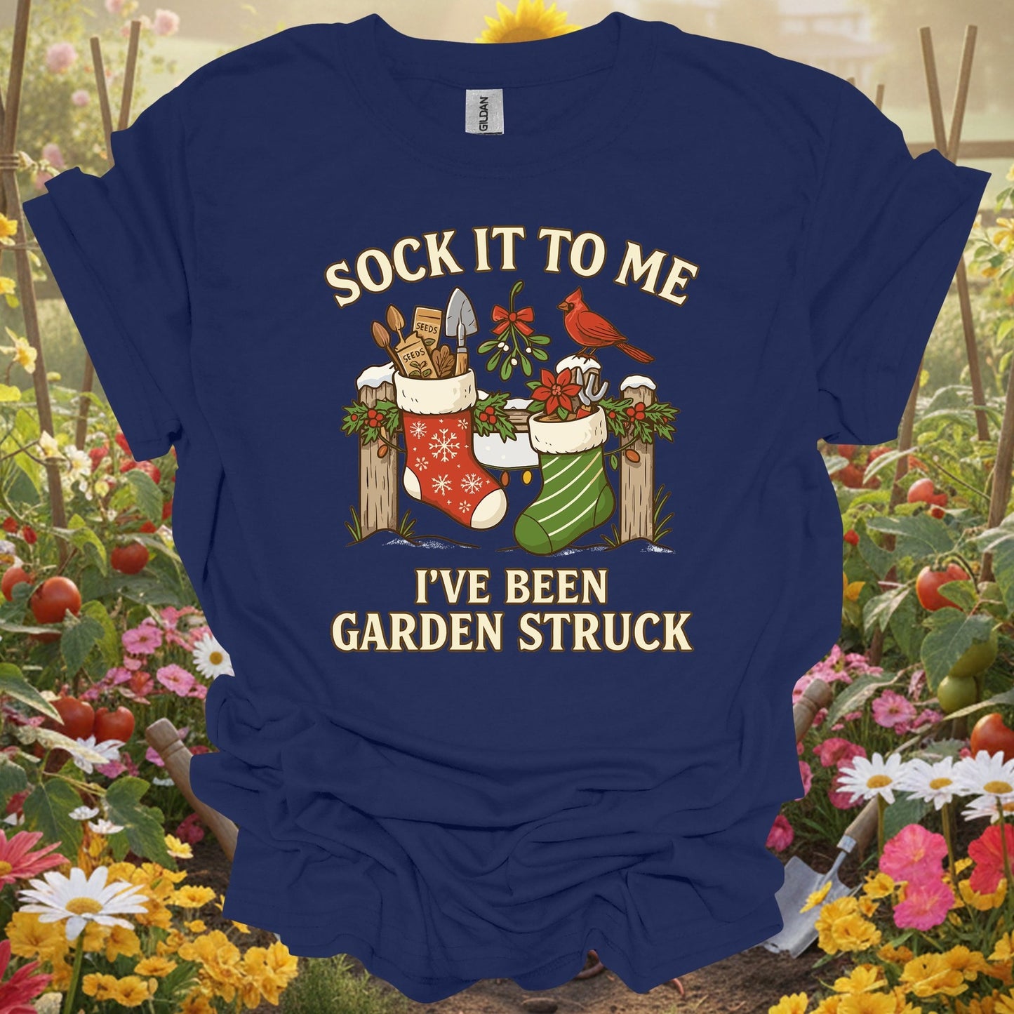 "Sock It To Me I've Been Garden Struck" Vintage Style Gardener Merry Christmas Shirt - GardeningTshirts