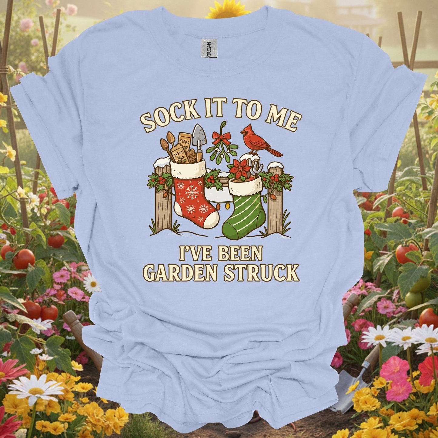 "Sock It To Me I've Been Garden Struck" Vintage Style Gardener Merry Christmas Shirt - GardeningTshirts