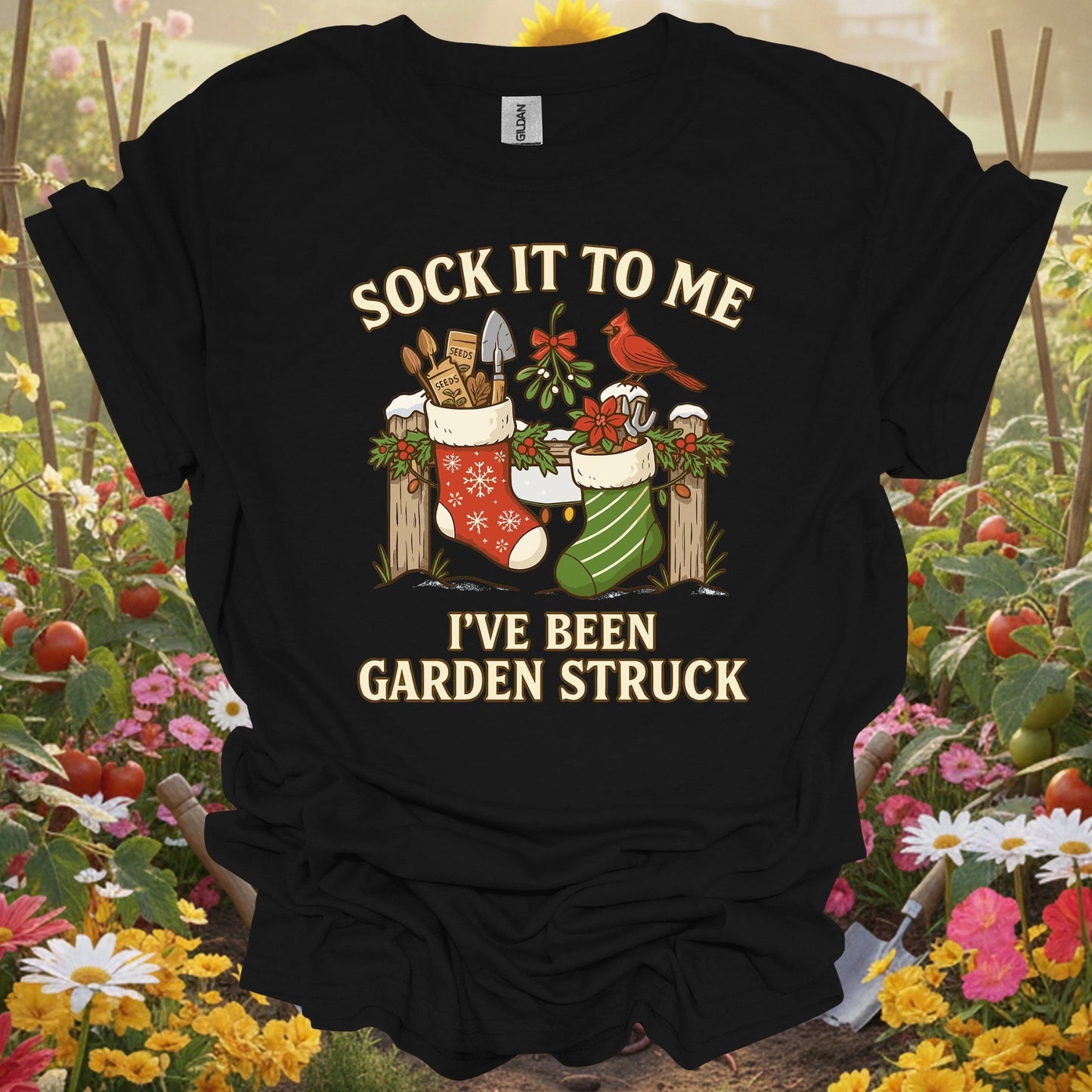 "Sock It To Me I've Been Garden Struck" Vintage Style Gardener Merry Christmas Shirt - GardeningTshirts