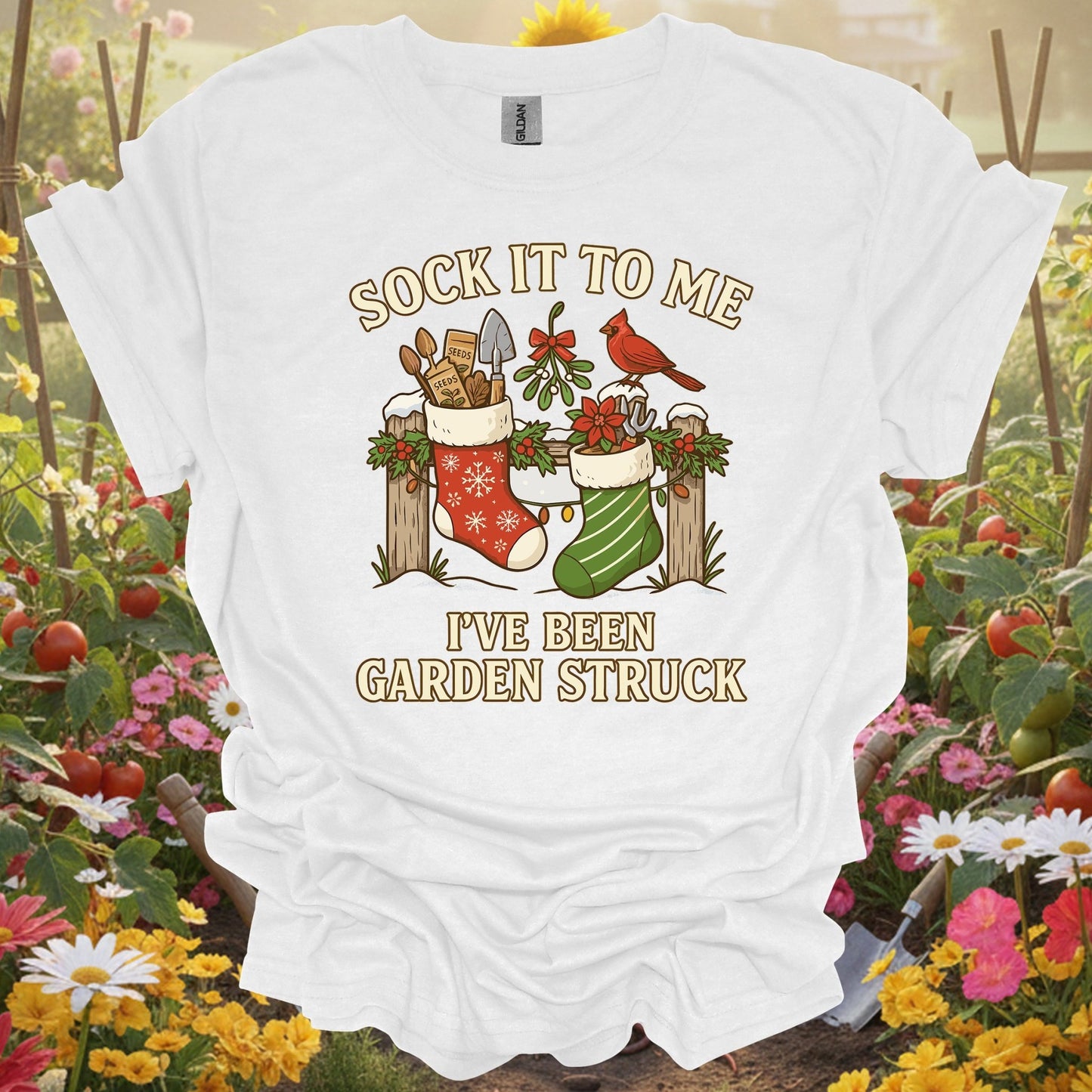 "Sock It To Me I've Been Garden Struck" Vintage Style Gardener Merry Christmas Shirt - GardeningTshirts