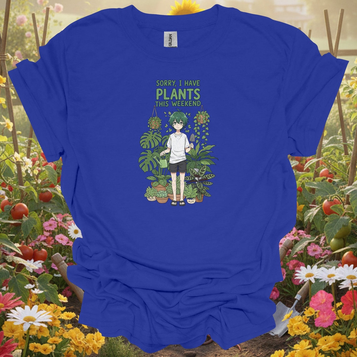 Royal tshirt showing sorry i have plants anime houseplant for backyard growers