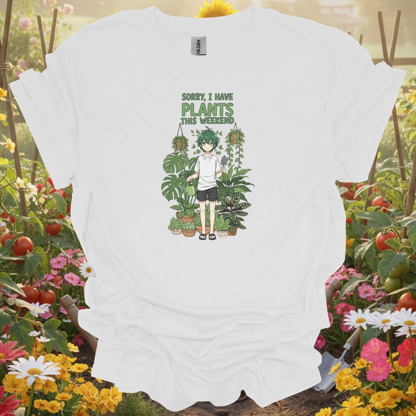 White tee showing sorry i have plants anime houseplant for garden hobbyists
