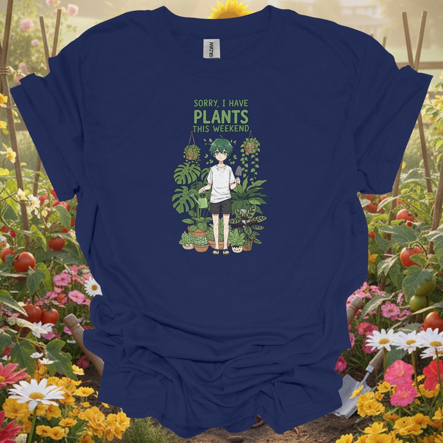 Navy top showing sorry i have plants anime houseplant for green thumb folks