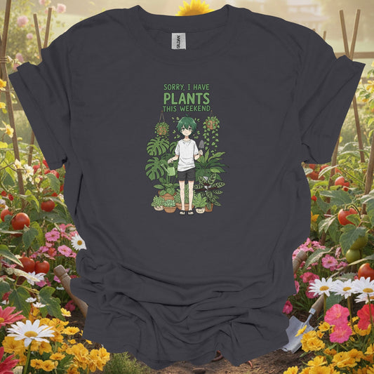 Charcoal tee showing sorry i have plants anime houseplant for plant lovers