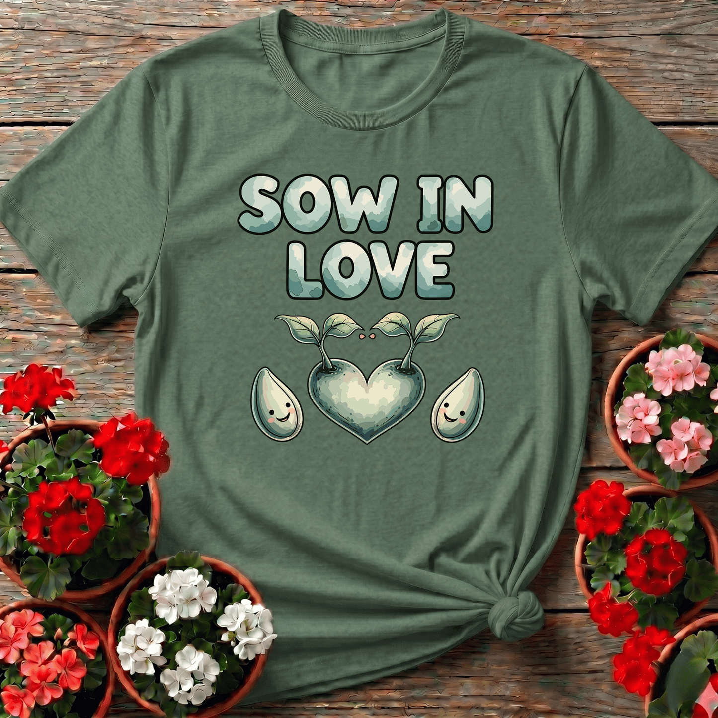 Sow In Love Heart Shaped Sprout Gardening T-shirt - GardeningTshirts