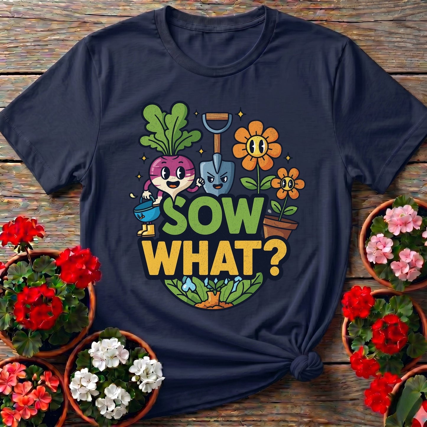 Sow What Funny Cartoon Vegetable T-shirt - GardeningTshirts