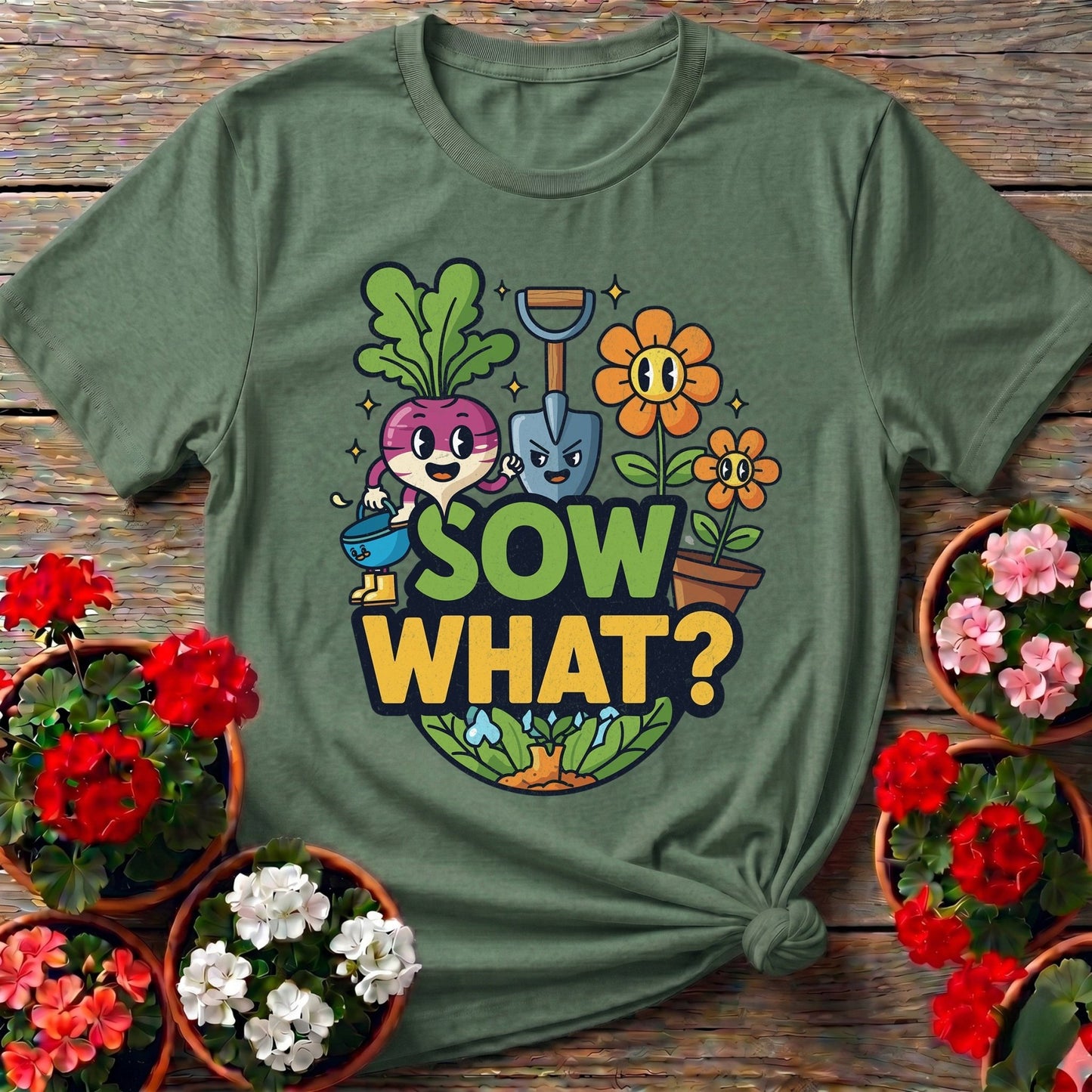 Sow What Funny Cartoon Vegetable T-shirt - GardeningTshirts