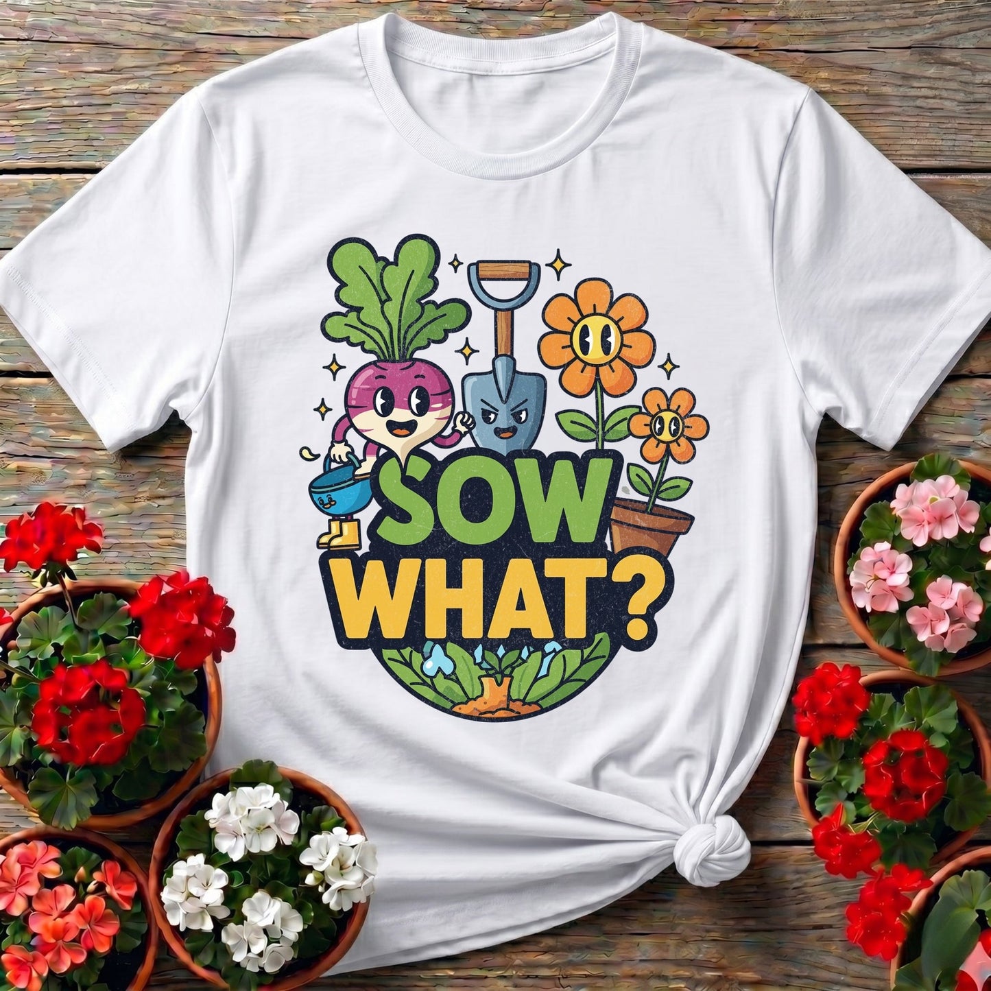 Sow What Funny Cartoon Vegetable T-shirt - GardeningTshirts