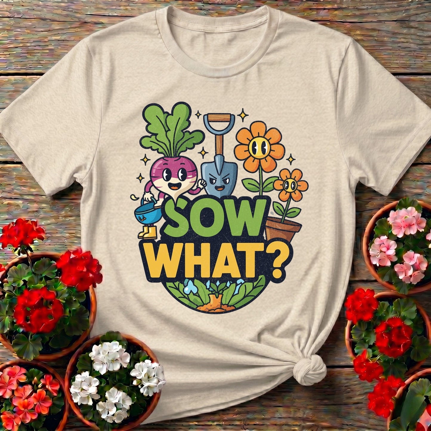 Sow What Funny Cartoon Vegetable T-shirt - GardeningTshirts