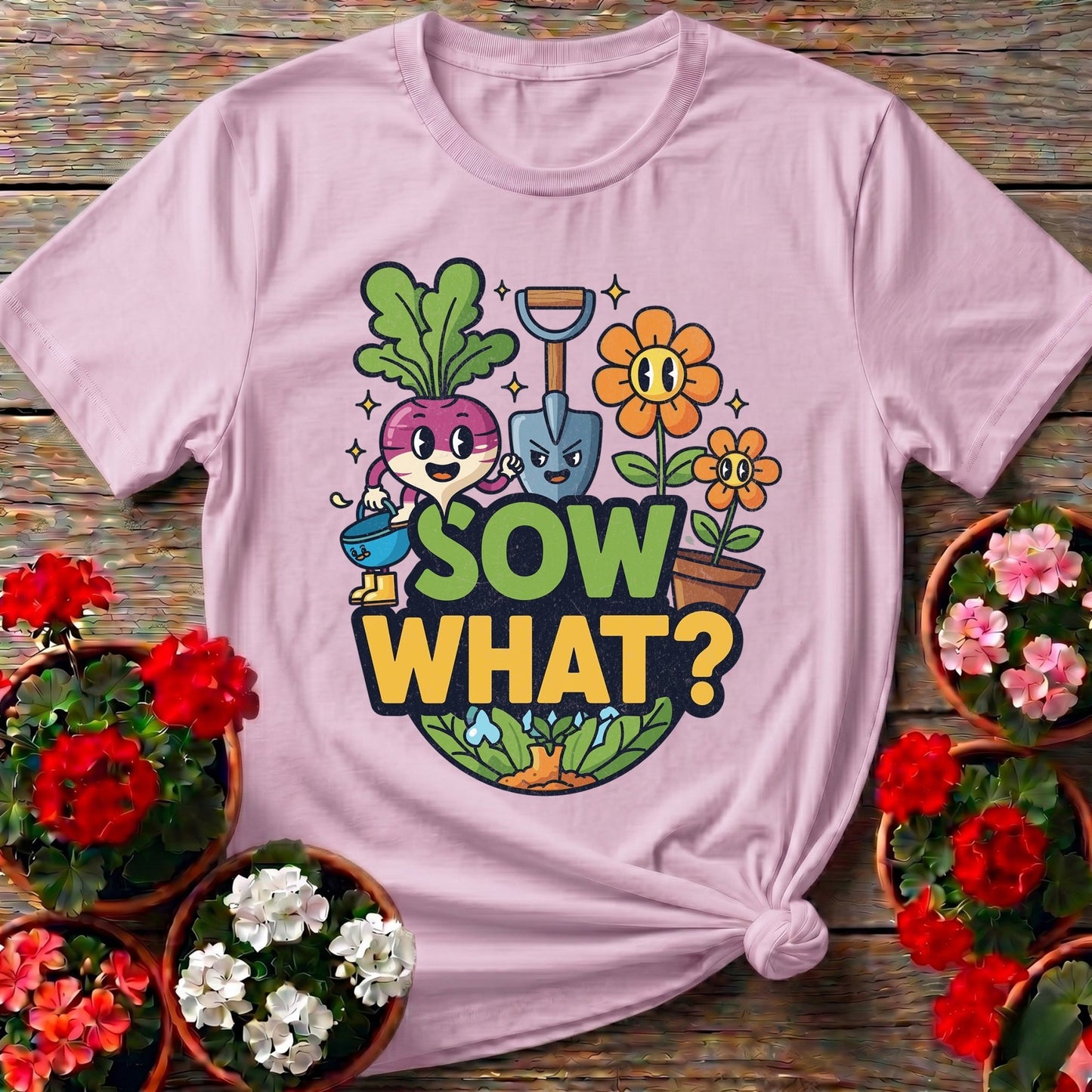 Sow What Funny Cartoon Vegetable T-shirt - GardeningTshirts