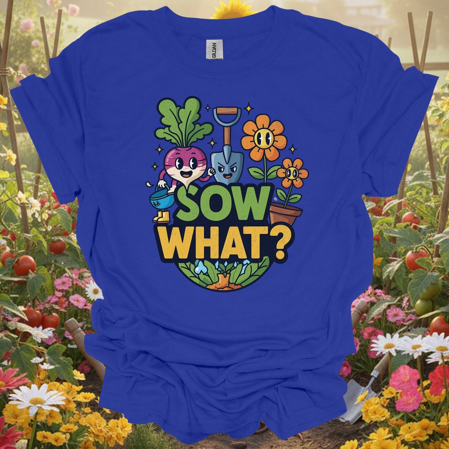 "Sow What?" Funny Cartoon Vegetable T-Shirt - GardeningTshirts