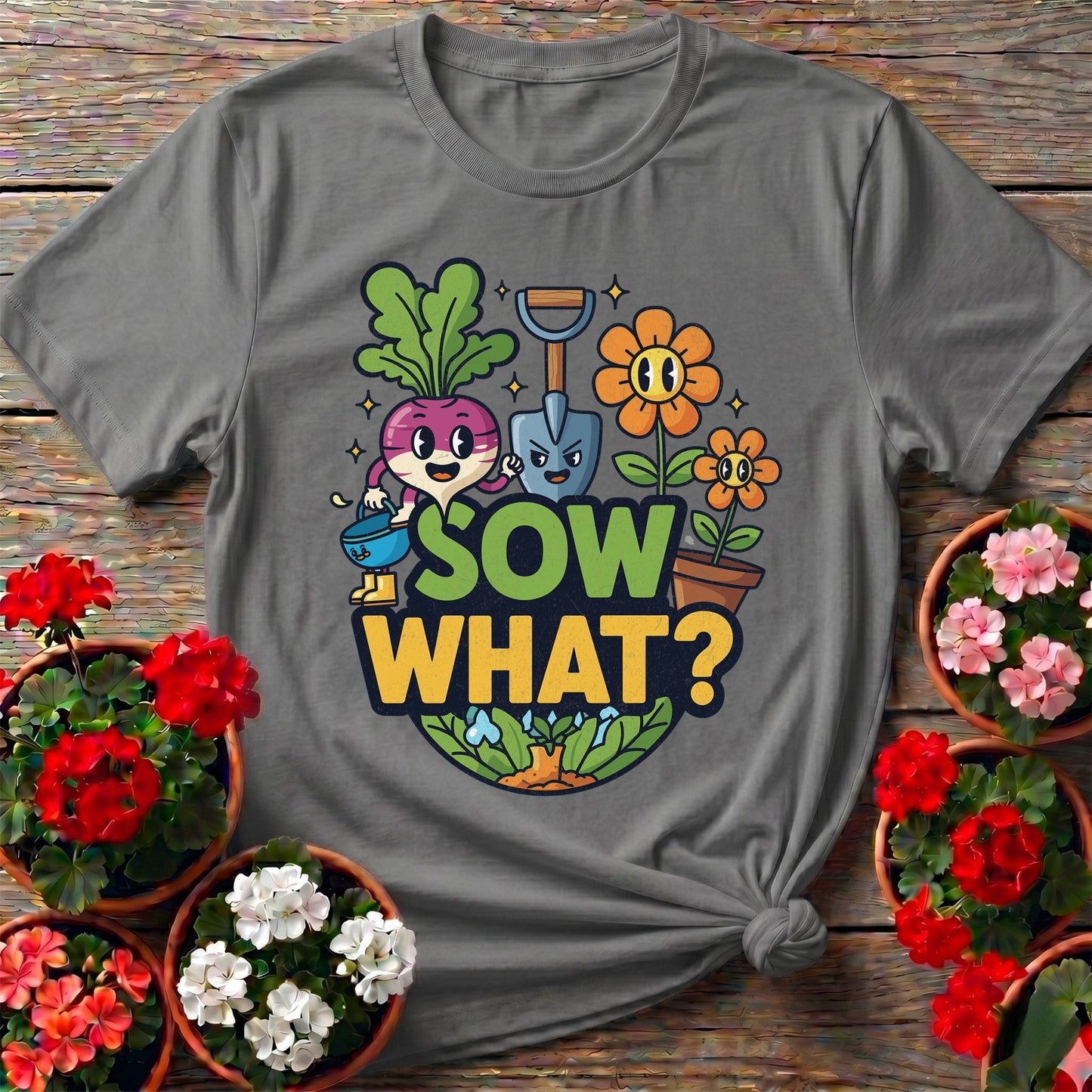 Sow What Funny Cartoon Vegetable T-shirt - GardeningTshirts