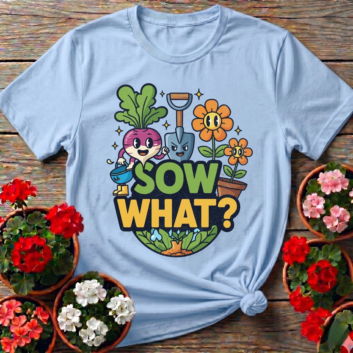 Sow What Funny Cartoon Vegetable T-shirt - GardeningTshirts