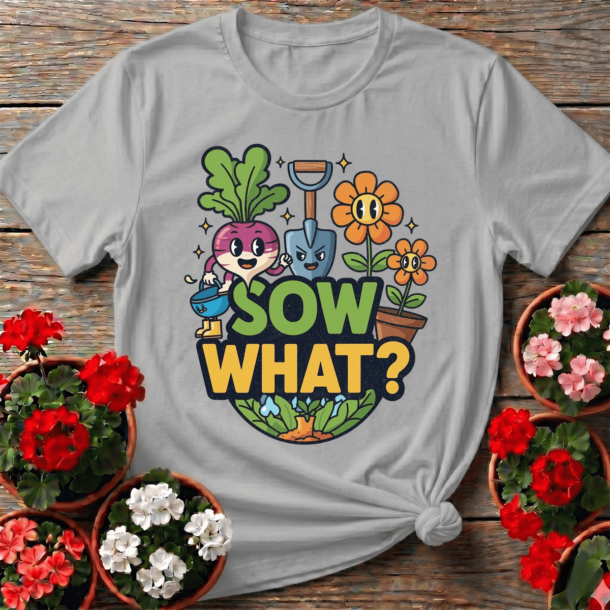 Sow What Funny Cartoon Vegetable T-shirt - GardeningTshirts