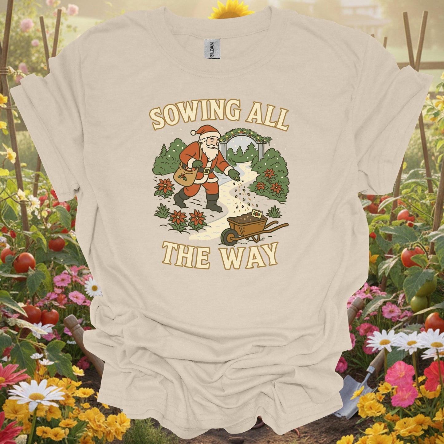 "Sowing All The Way" Funny Christmas Santa T-Shirt - GardeningTshirts