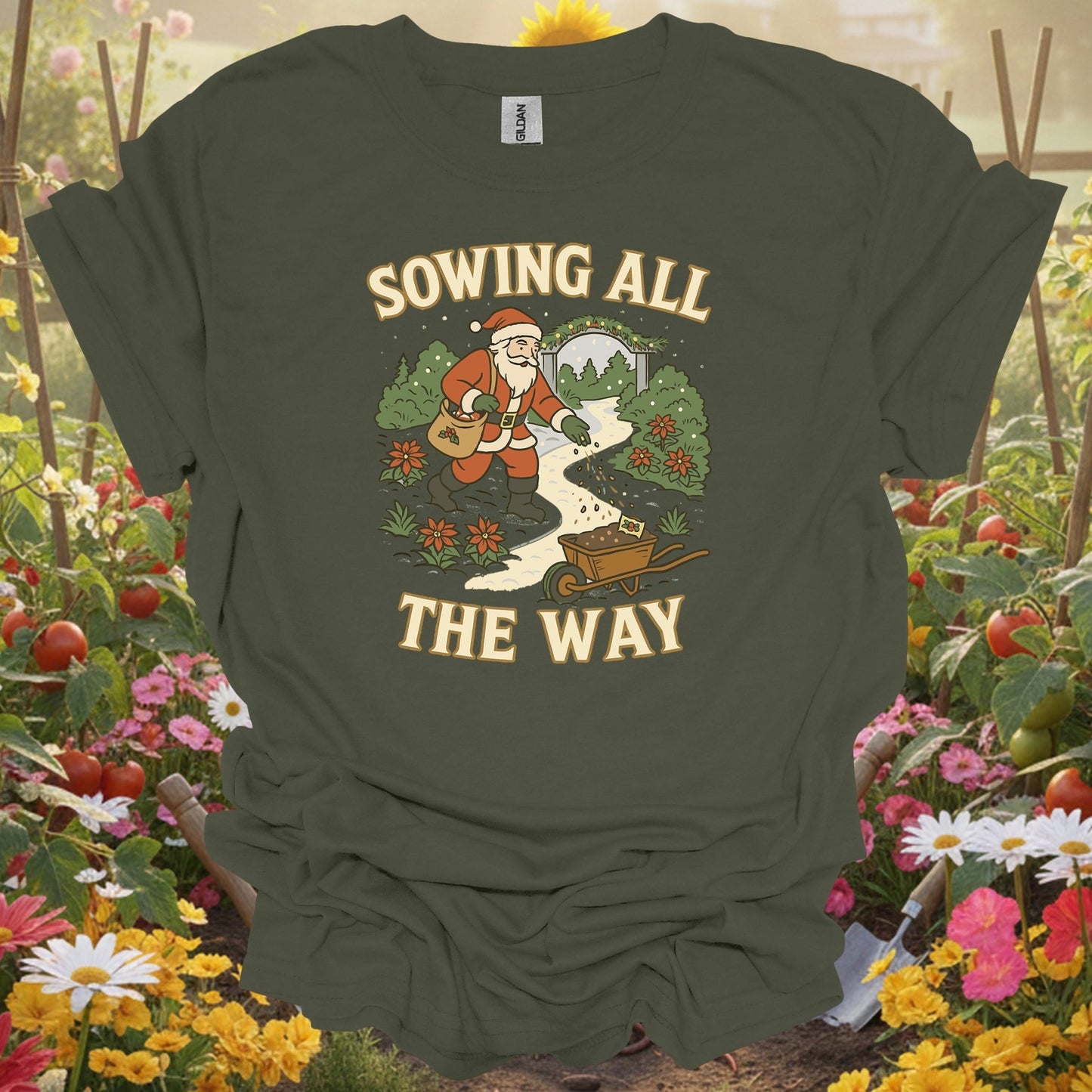 "Sowing All The Way" Funny Christmas Santa T-Shirt - GardeningTshirts