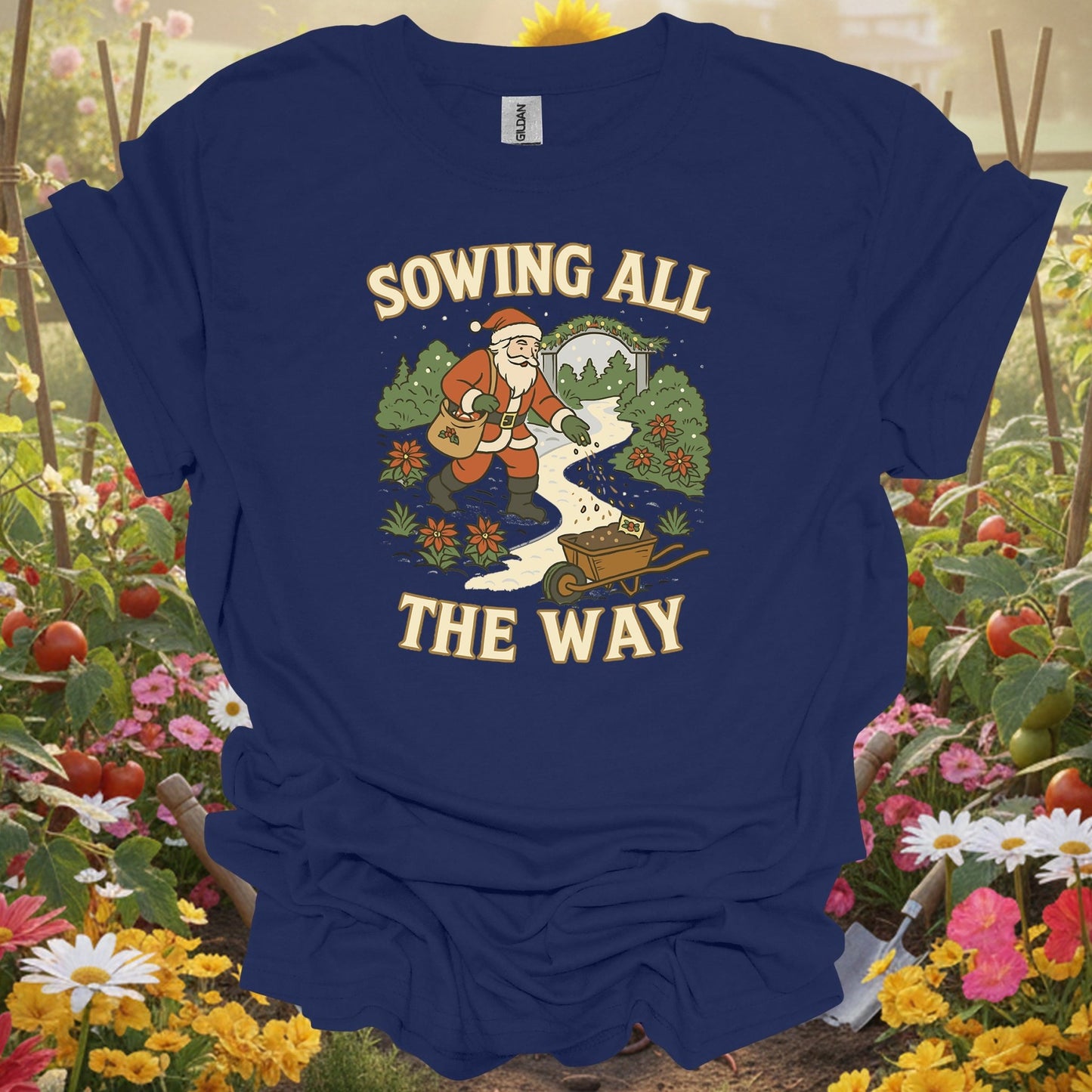 "Sowing All The Way" Funny Christmas Santa T-Shirt - GardeningTshirts