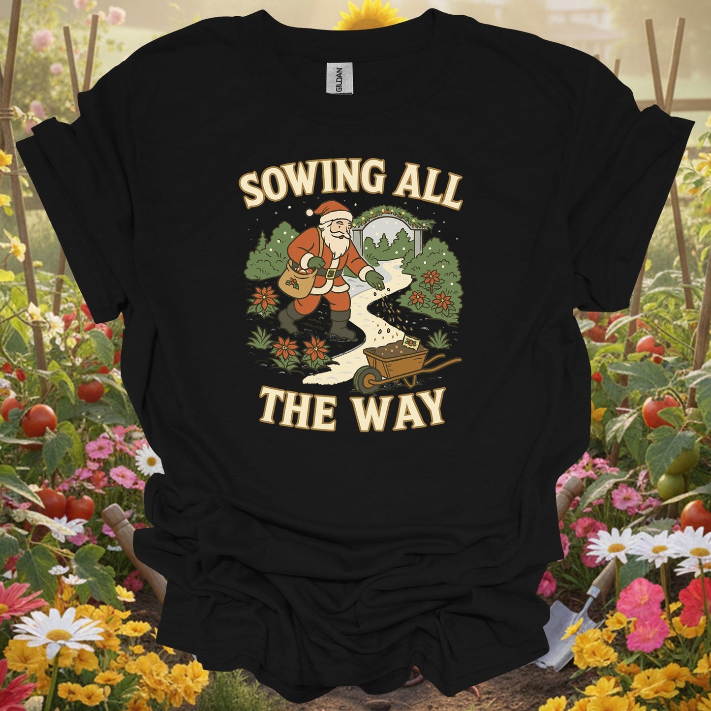 "Sowing All The Way" Funny Christmas Santa T-Shirt - GardeningTshirts