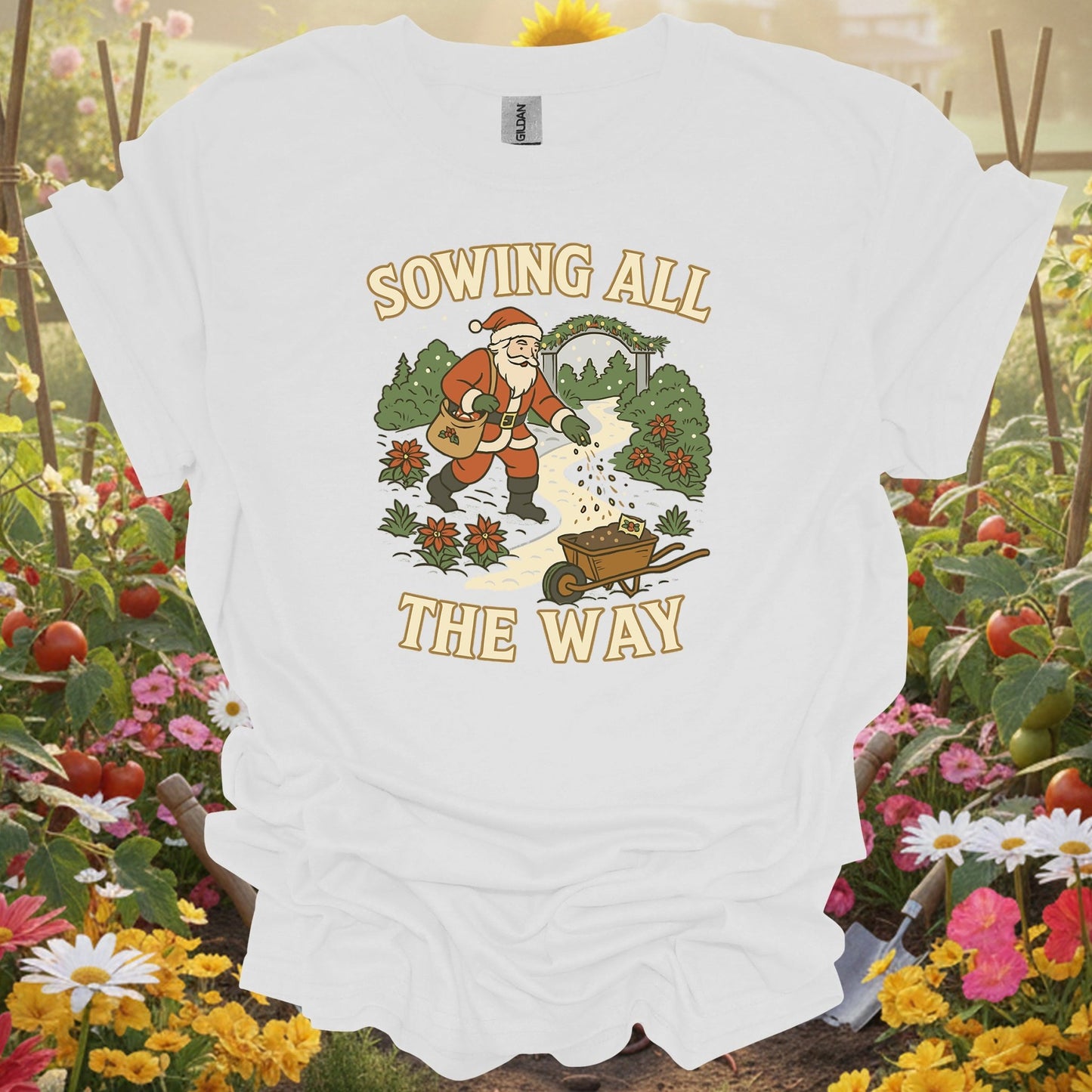 "Sowing All The Way" Funny Christmas Santa T-Shirt - GardeningTshirts