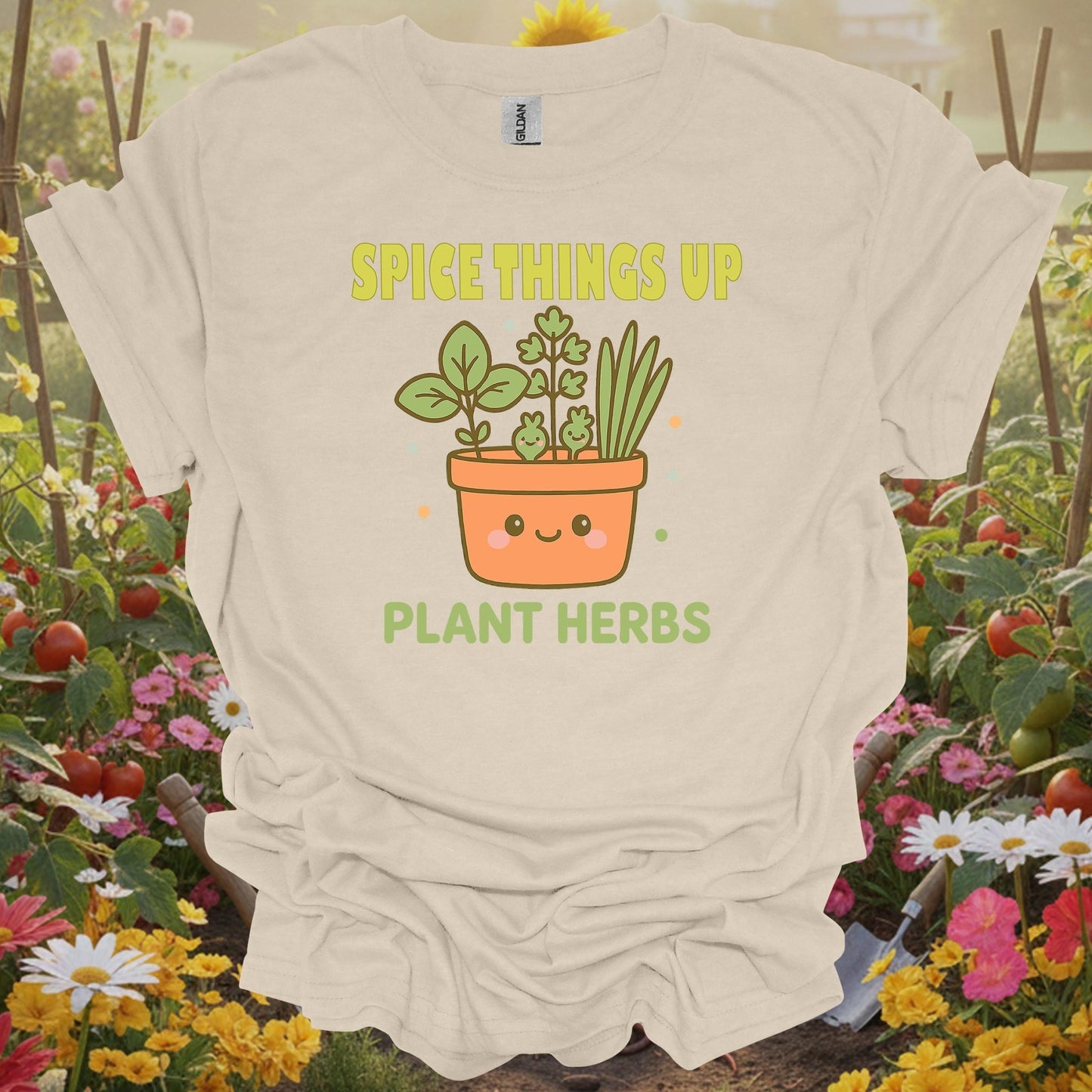 Natural tshirt showing spice things up plant herbs adorable potted for folks growing seasonings