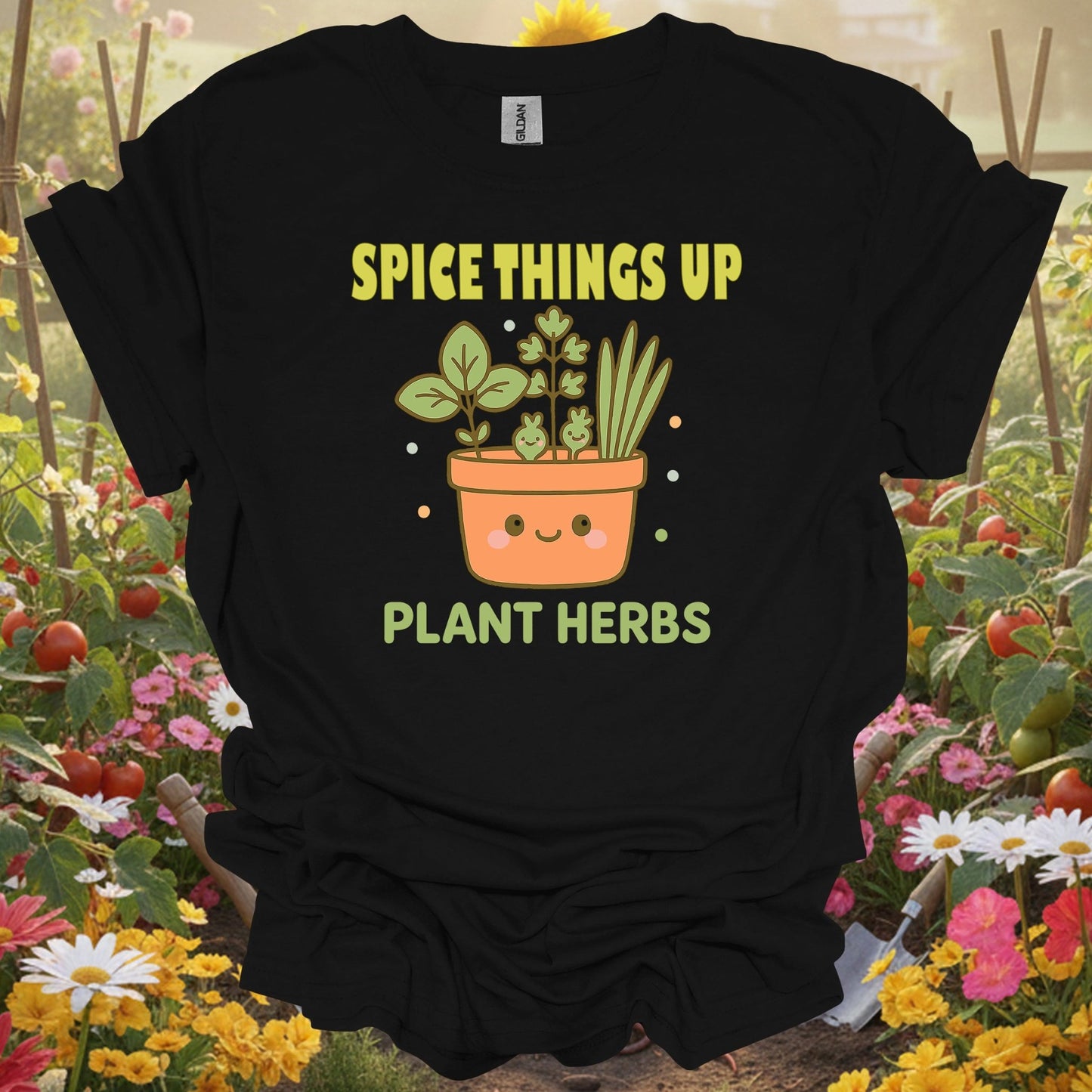 Black shirt showing spice things up plant herbs adorable potted for culinary gardeners
