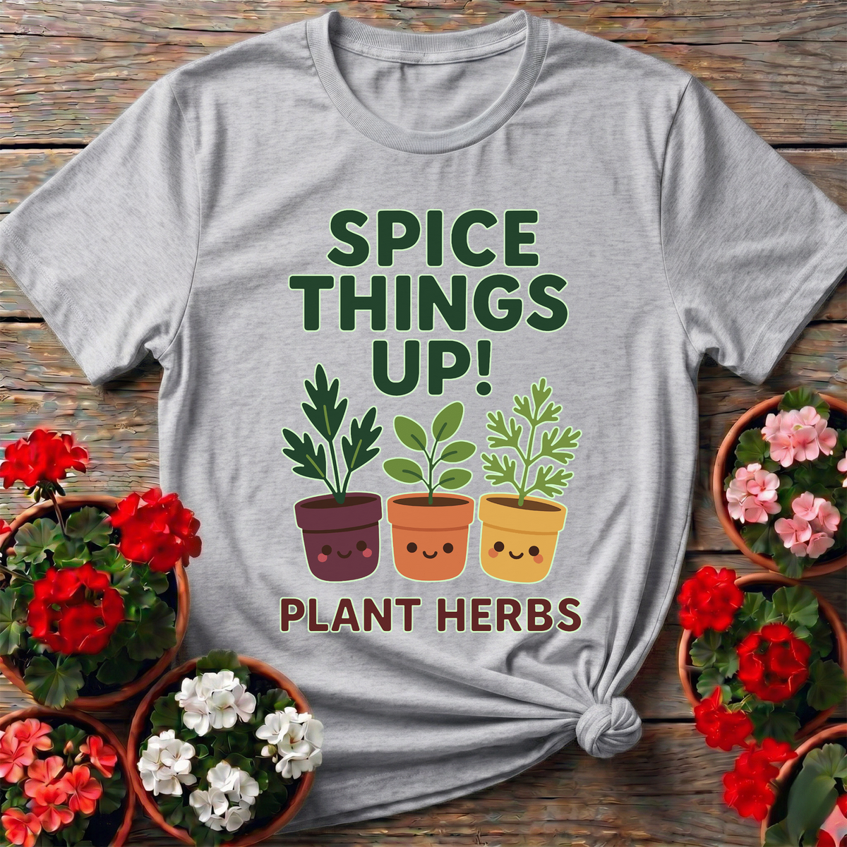 Spice Things Up Plant Herbs Cute Potted Graphic Tee - GardeningTshirts