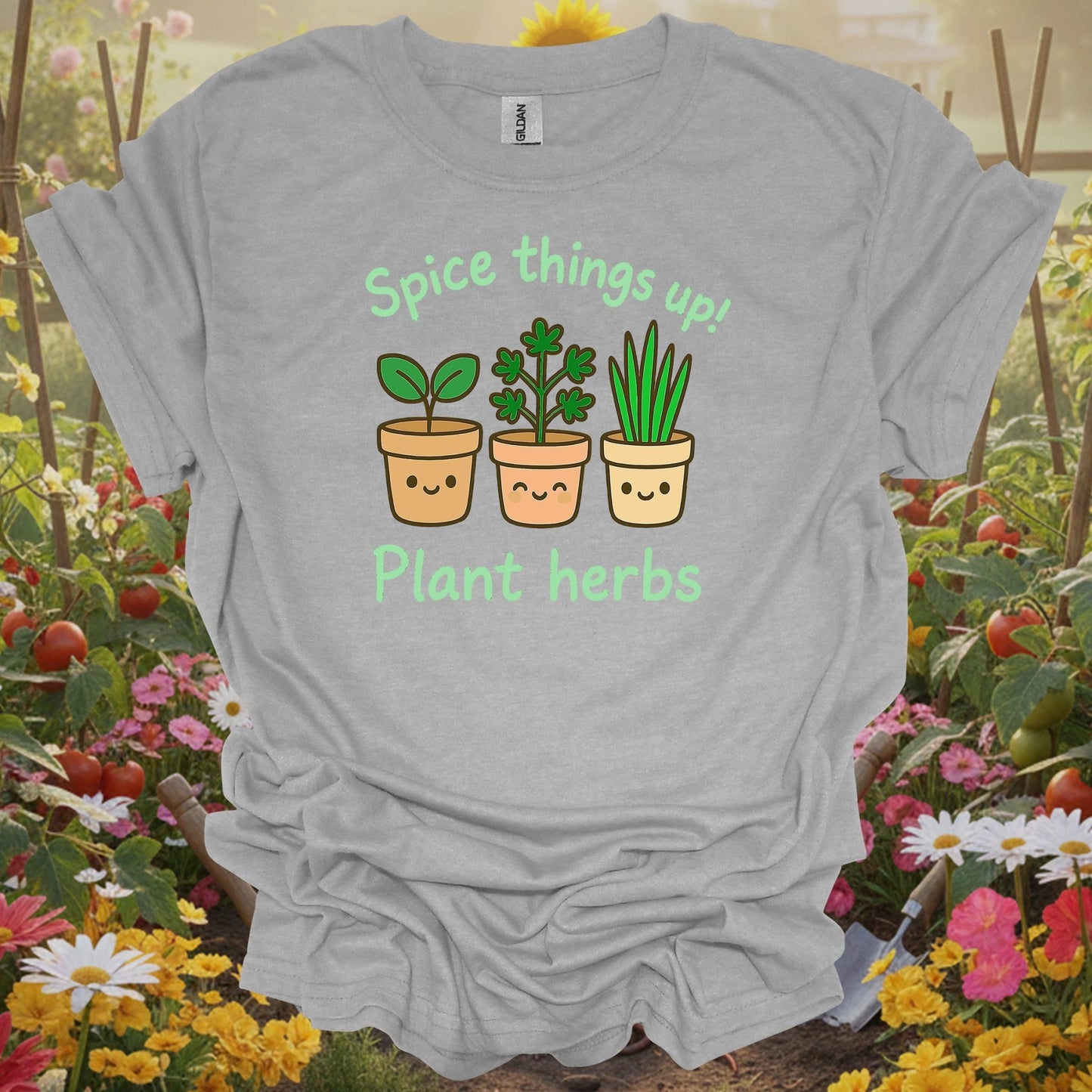 Sport gray showing a cast of charming, smiling herbs that are ready to bring some joy to your backyard or sunroom for vloggers filming garden tours